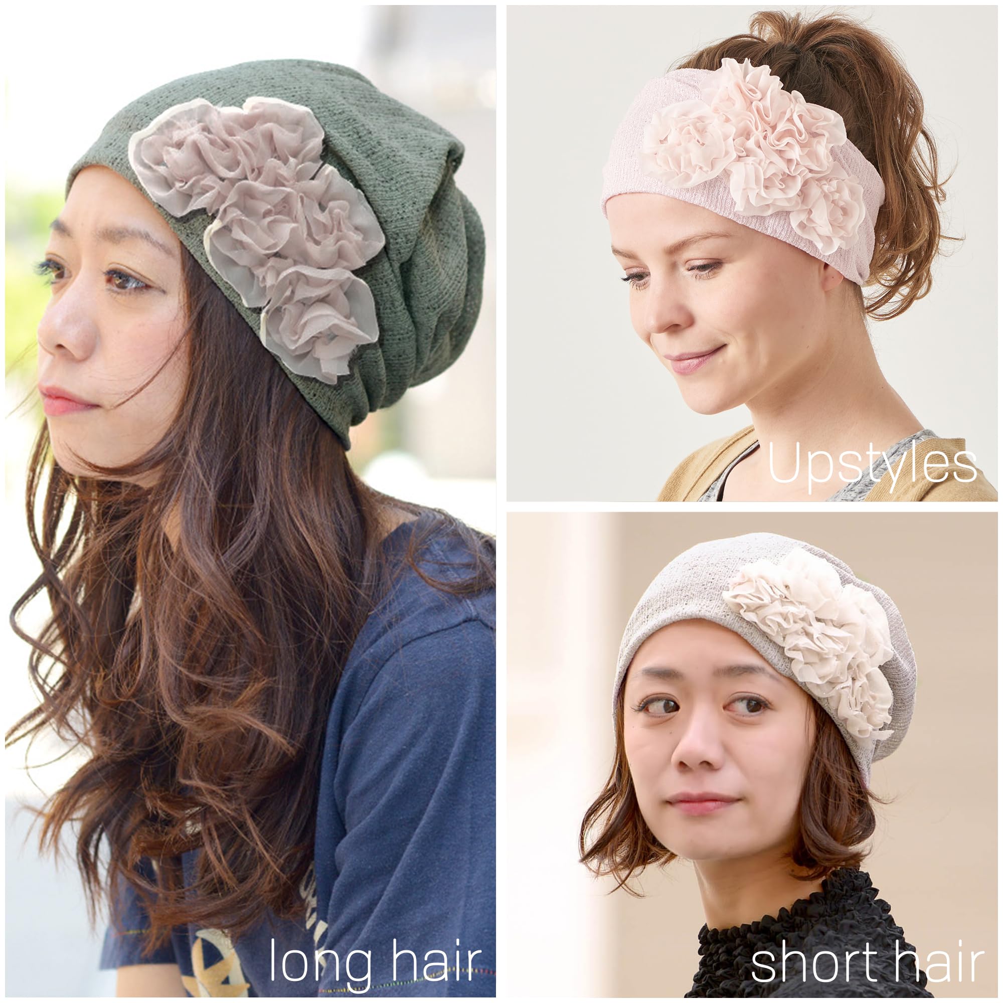 CHARM Damen 3 in 1 Multifunktionstuch - Beanie Mütze Stirnband Halstuch Loop Schal mit Blumenapplikation Sommer Winter