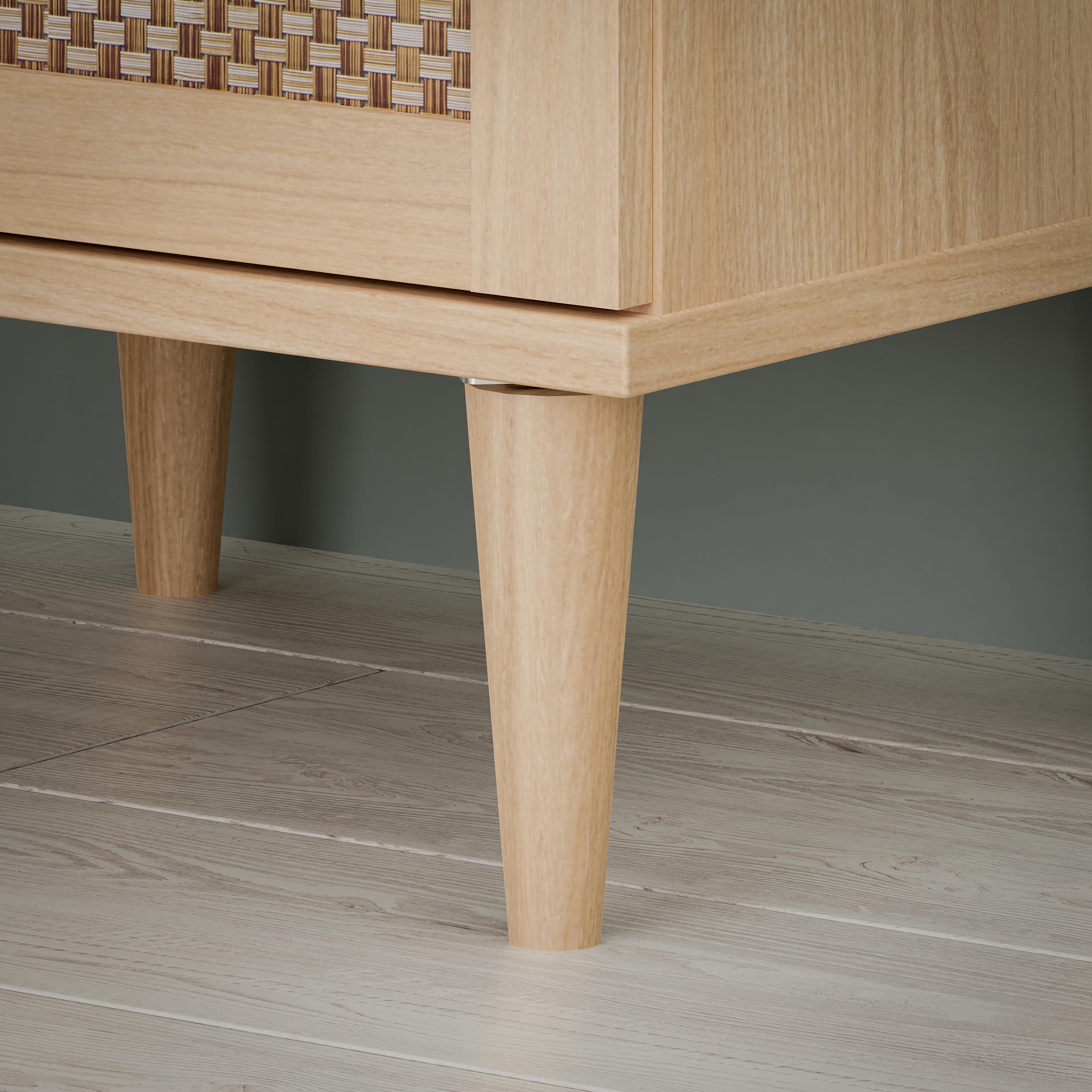 FORTE Calasetta Armadio 165 cm stile boho intrecciato viennese armadio con 3 ante appendiabiti in legno decorazione: Elegancia Rovere/Technorattan, 165 cm di larghezza x 208 cm di altezza x 52 cm di