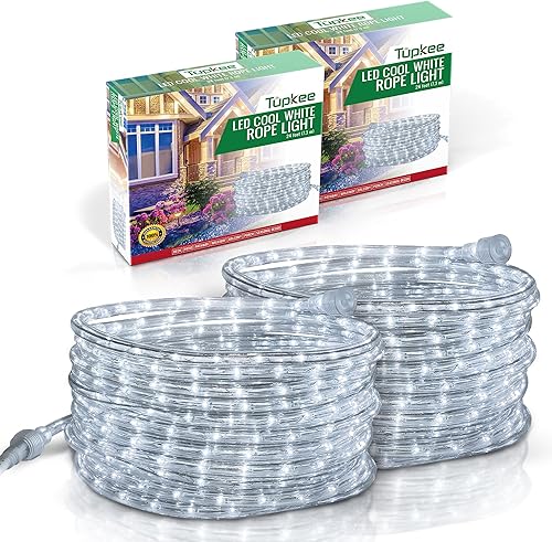 Tupkee Luces LED de cuerda Blanco Frío - 7.3 m (24 pies), para uso en interiores y exteriores - Diámetro de 10 mm - 144 bombillas LED de vida larga