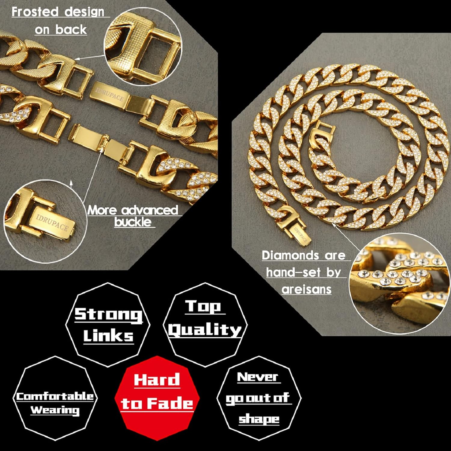 Miami Mens Cuban Link Chain Silver Gold Plated Bling Cuban Necklace Diamond Chain for Men 13MM iced out chain Hip Hop Jewelry,8.5/18/20/24 Inch Length-With metal gift box. - Image 3