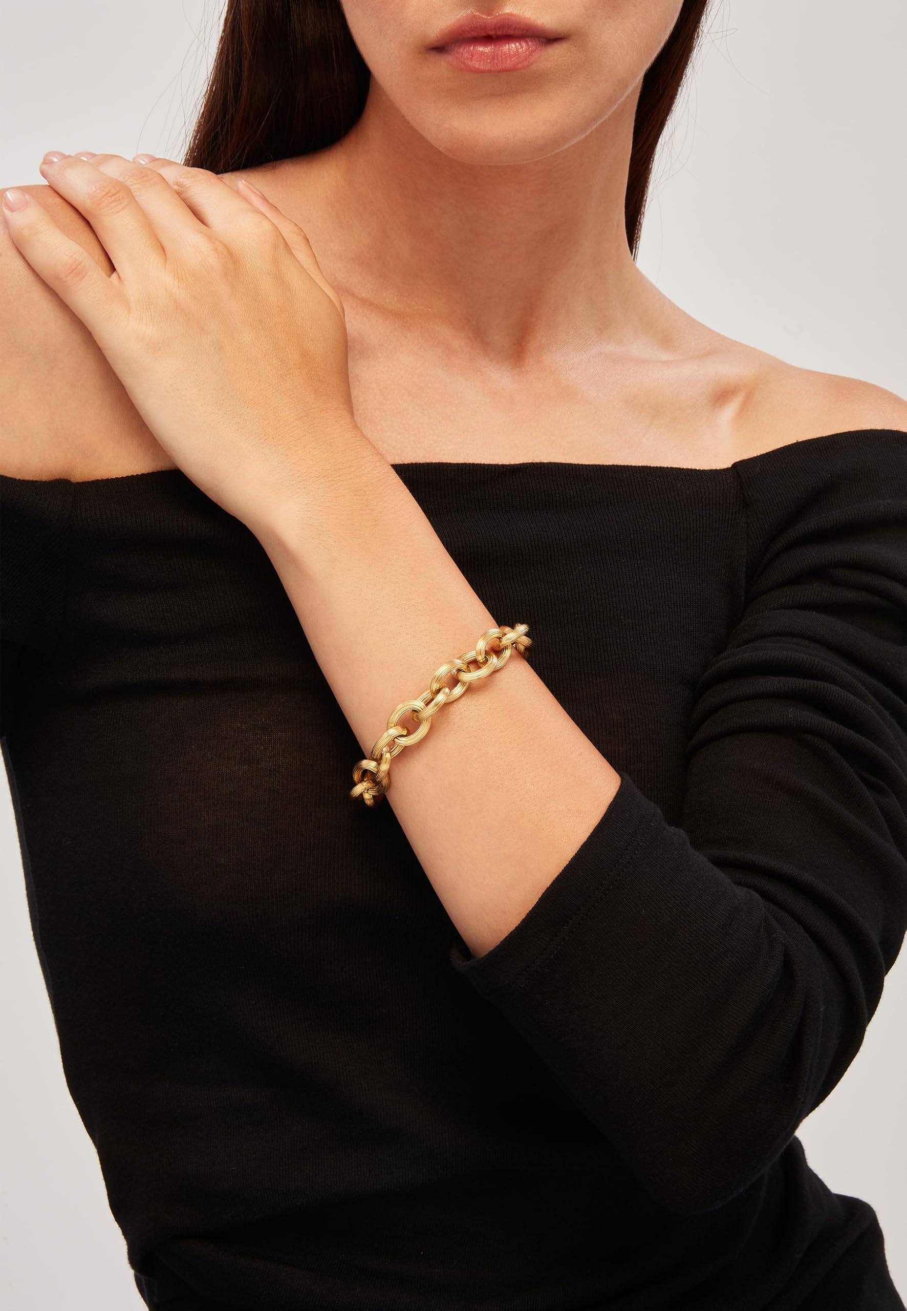 Breil, Collezione Moor, Bracciale Donna in Acciaio, Catena con Malie Ovali e Texture Zigrinata, Chiusura a Moschettone, Lunghezza Regolabile