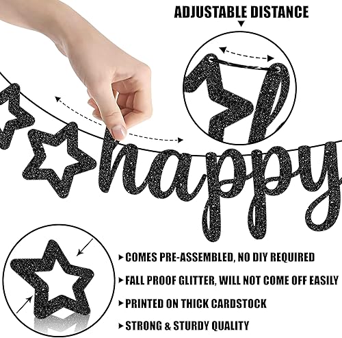 Miniatura 5 de KatchOn, Cartel de feliz año nuevo con purpurina negra  10 pies, sin bricolaje  Cartel negro de feliz año nuevo  Suministros para fiesta de Año