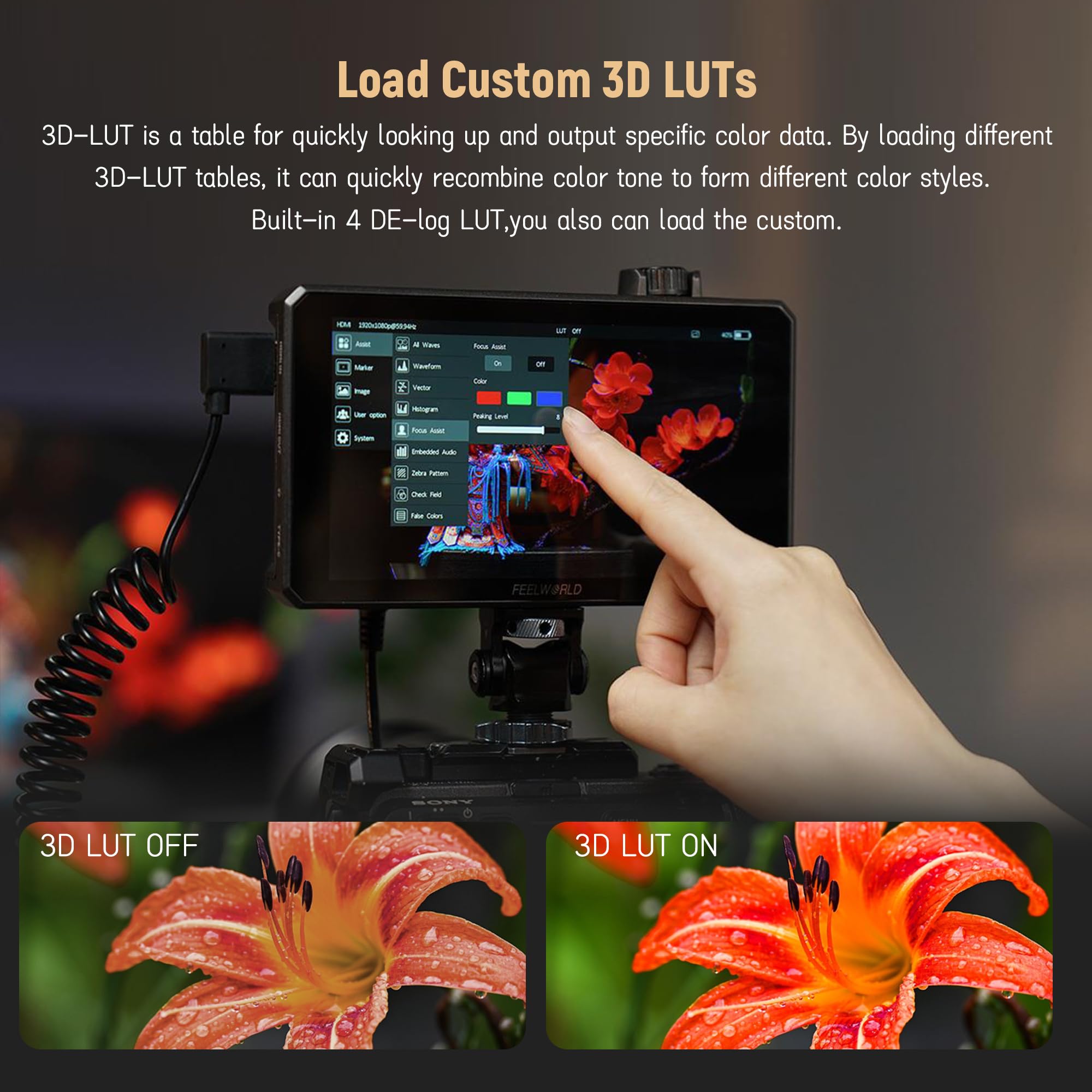 Feelworld SC6 6 Pollici Monitor di Terreno Touch Screen, 3D LUT, 1500nits,HDR,3G-SDI 4K HDMI DSLR Video Camera Monitor 1920x1080 Focus Peaking Histogramma