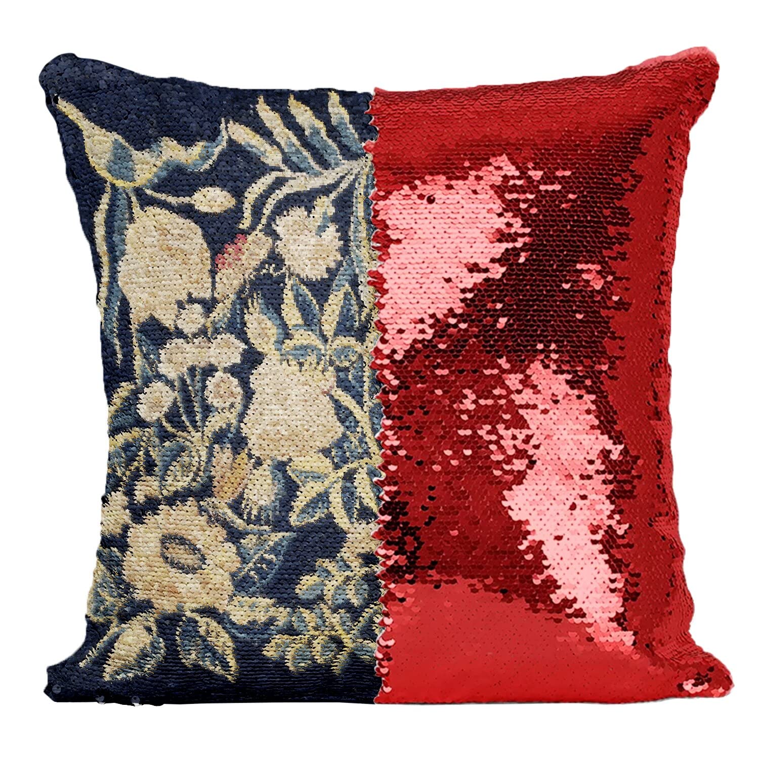 Coussin paillettes rouge floral pour sublimer l'ambiance de votre canapé de salon