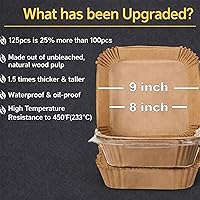 Vista 3 de Forros desechables para freidora de aire – Paquete de 125, papel pergamino antiadherente sin blanquear de 8 pulgadas, se adapta a cestas de 5-8