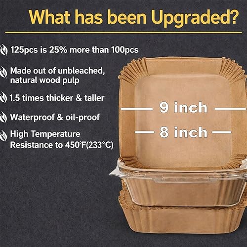 Miniatura 2 de Forros desechables para freidora de aire Paquete de 125, papel pergamino antiadherente sin blanquear de 8 pulgadas, se adapta a cestas de 5-8