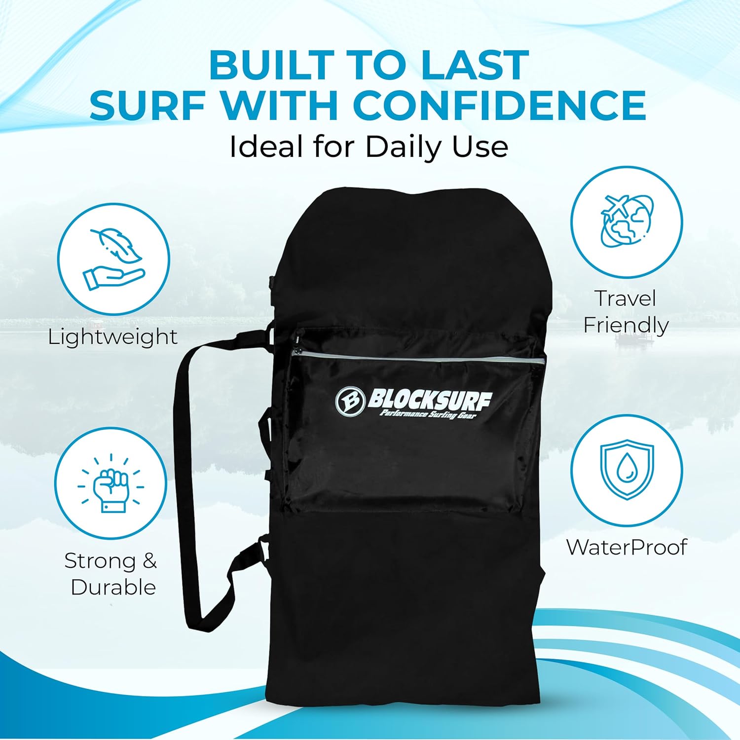 BLOCKSURF Bodyboard Bag | Holds Up to Two 42" Boards | Heavy-Duty Waterproof Design | Adjustable Backpack & Crossbody Straps | Extra Storage Pockets for Gear