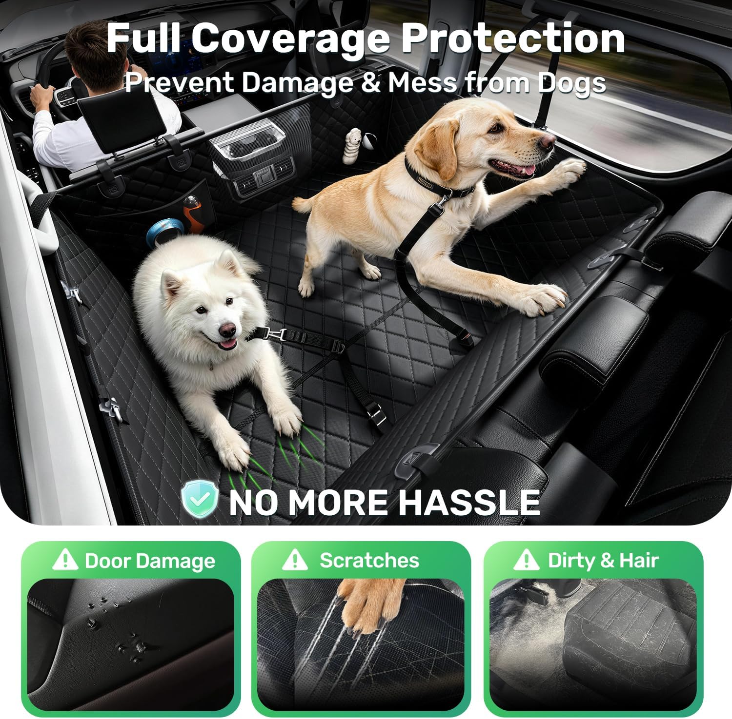 Zanch Heavy-Duty Dog Truck Seat Cover, Flat Solid Back Seat Extender for Multi Large Dogs, Hard-Base Supports 450 lb, Waterproof Hammock Protector, XL for Full-Size Crew Cab Trucks & SUVs, Black