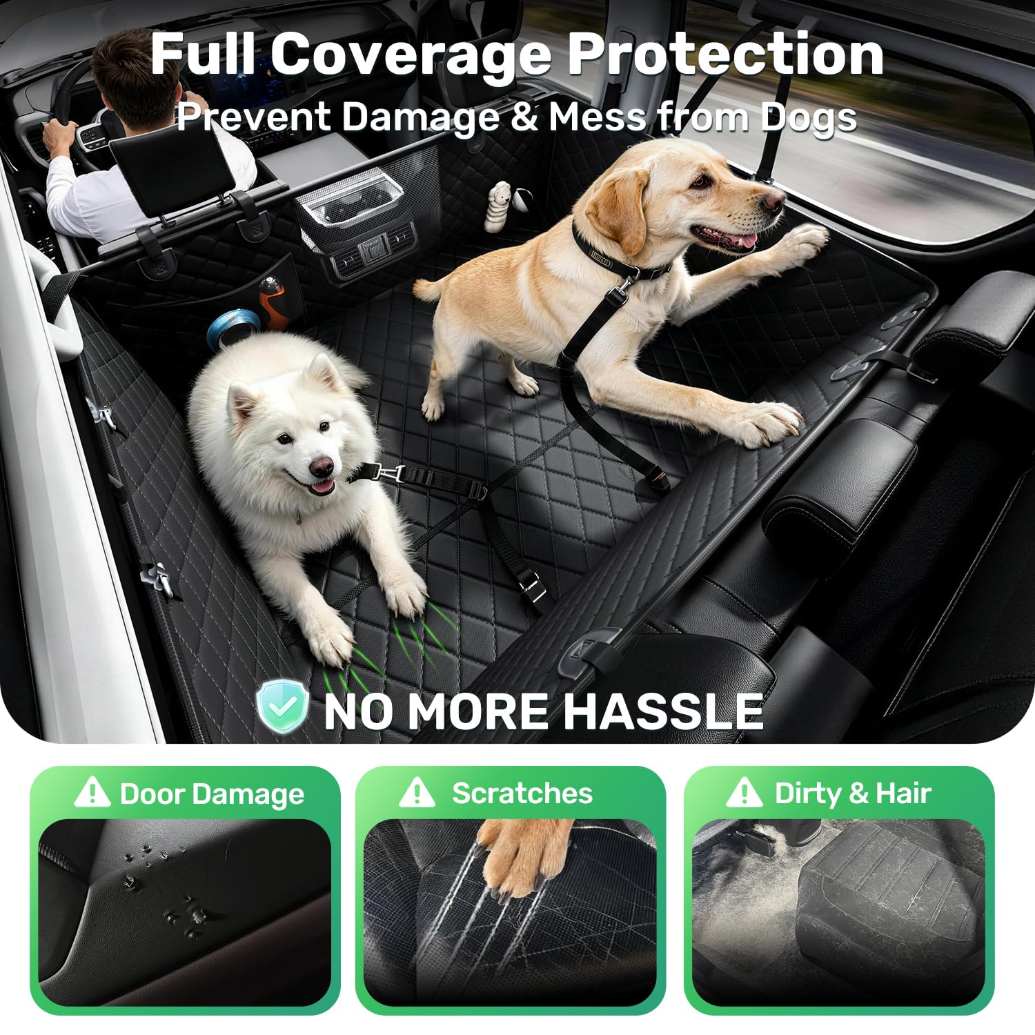 Zanch Heavy-Duty Dog Car Seat Cover, Flat Solid Back Seat Extender for Multi Large Dogs, Hard-Base Supports 450 lb, Waterproof Scratchproof Hammock Protector, Standard for Cars, SUV, Trucks, Black - image 5