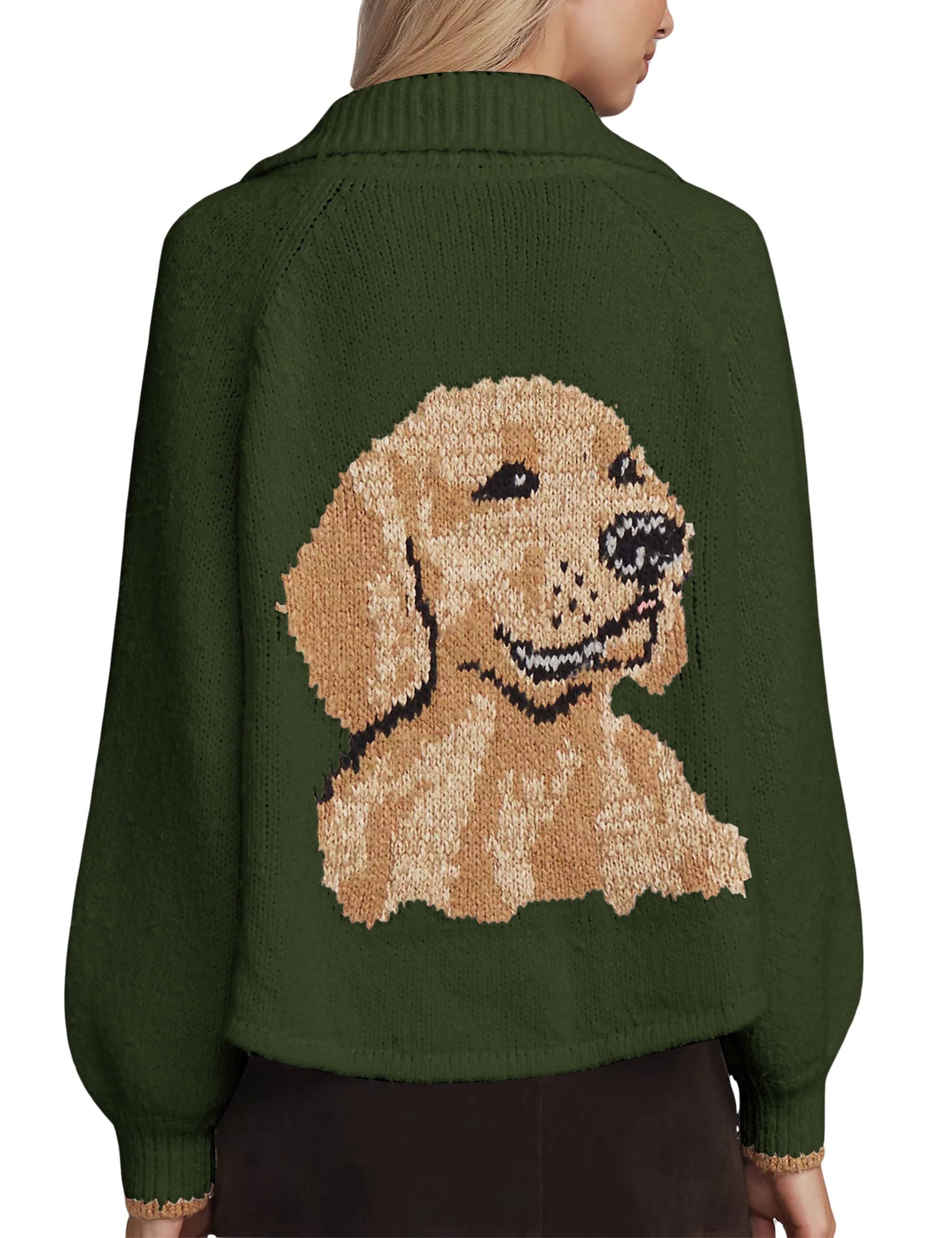 Womens Dog Print Knit Cardigan Sweaters 2025 Fall Winter Casual Long Sleeve Open Front Button Down Trendy Outerwear