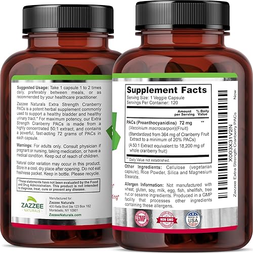 Miniatura 9 de Zazzee PAC de arándano extra fuerte, 72 mg PAC por cápsula, 120 cápsulas veganas, suministro para 4 meses, 18,200 mg de fuerza, concentrado,