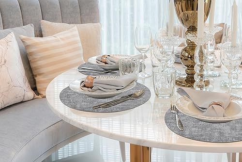 Miniatura 9 de homing Juego de 6 manteles individuales y posavasos redondos de piel sintética, lavables, resistentes al calor, manteles de doble cara lavables para