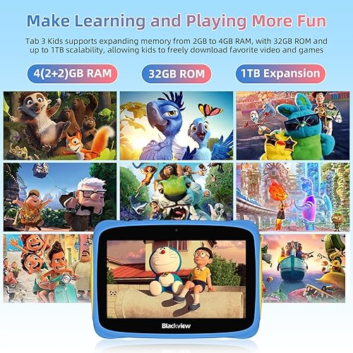 Miniatura 3 de Blackview Android 13 Kids Tablet Tab 3 Kids Tablet para niños de 3 a 9 años, 4 GB+32 GBTF 1 TB 3280 mAh, tabletas WiFi HD de 7 pulgadas para niños,