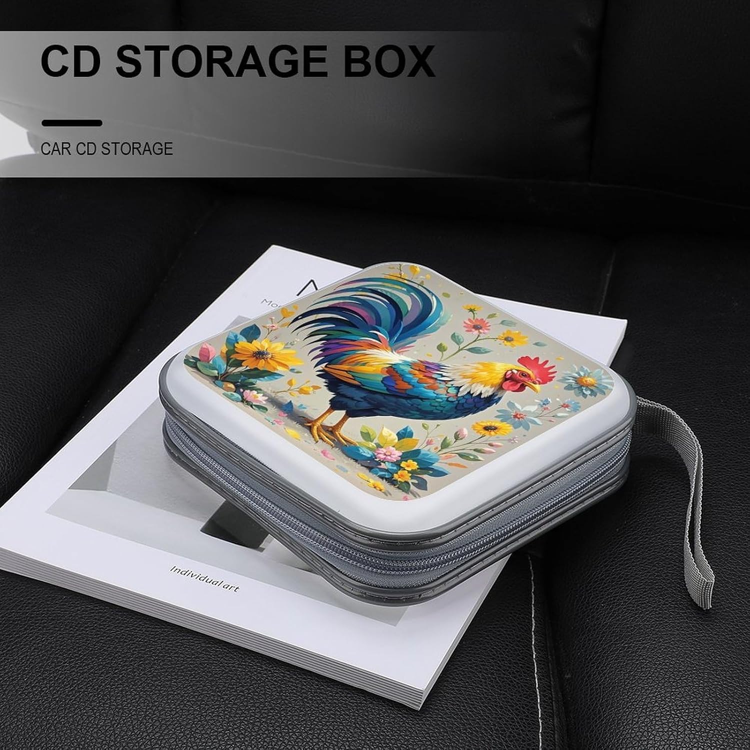 Art Colorful Chicken CD Case Hard Plastic 40 Capacity DVD Case Holders Wallet Portable Zipper CD Case DVD Storage Binder Disc Storage Organizer for Car Home Office Travel image 5