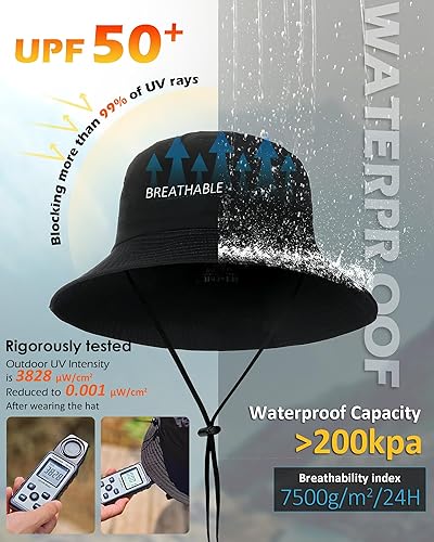 Miniatura 2 de Sombrero de pescador impermeable para mujeres y hombres, sombrero de lluvia UPF 50+ de ala ancha, sombrero de sol Boonie plegable, sombrero de