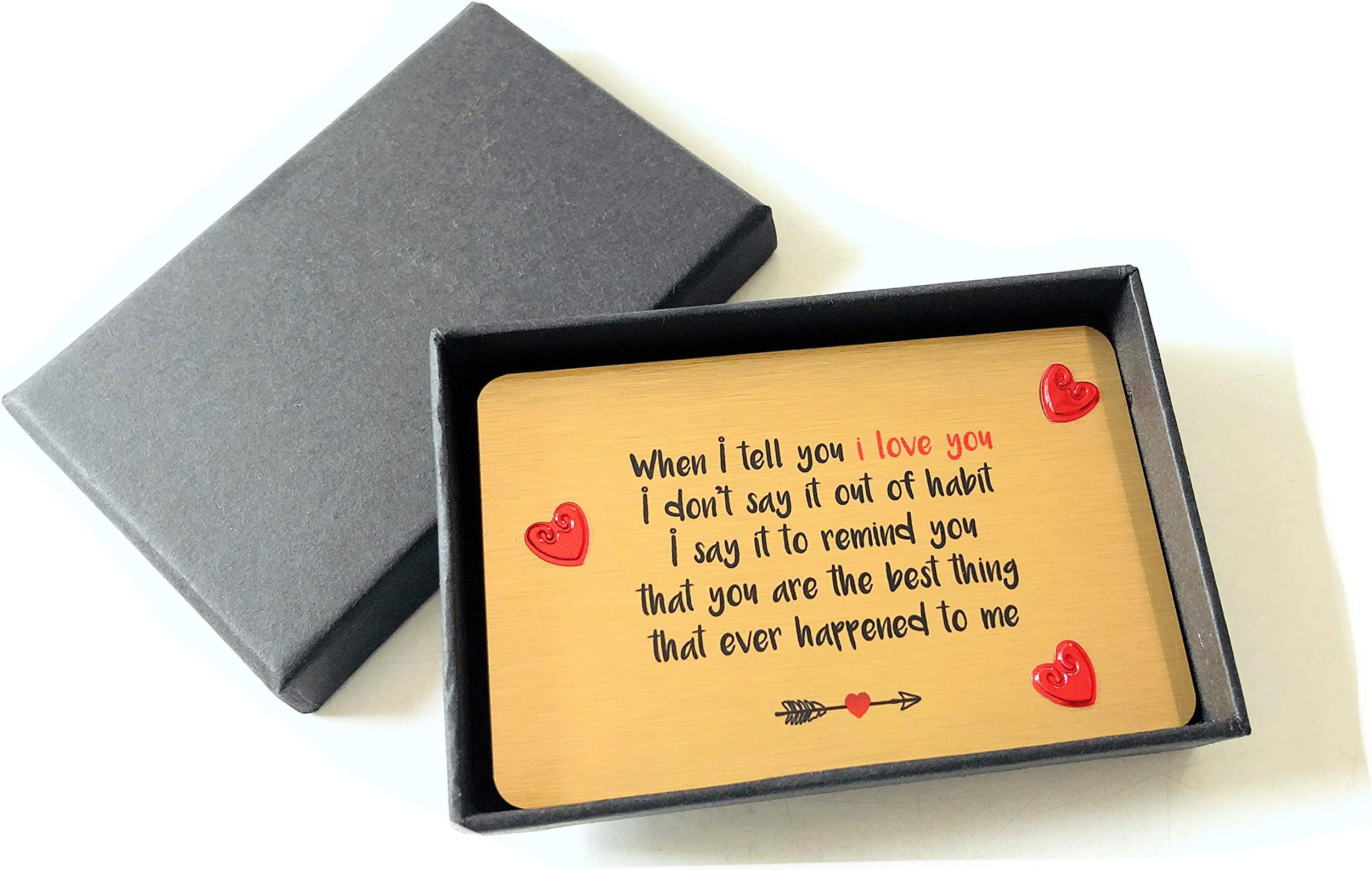 Sentimental Wallet Card Keepsake - Metal When I Tell You I Love You Boxed Gift (Brushed Gold)