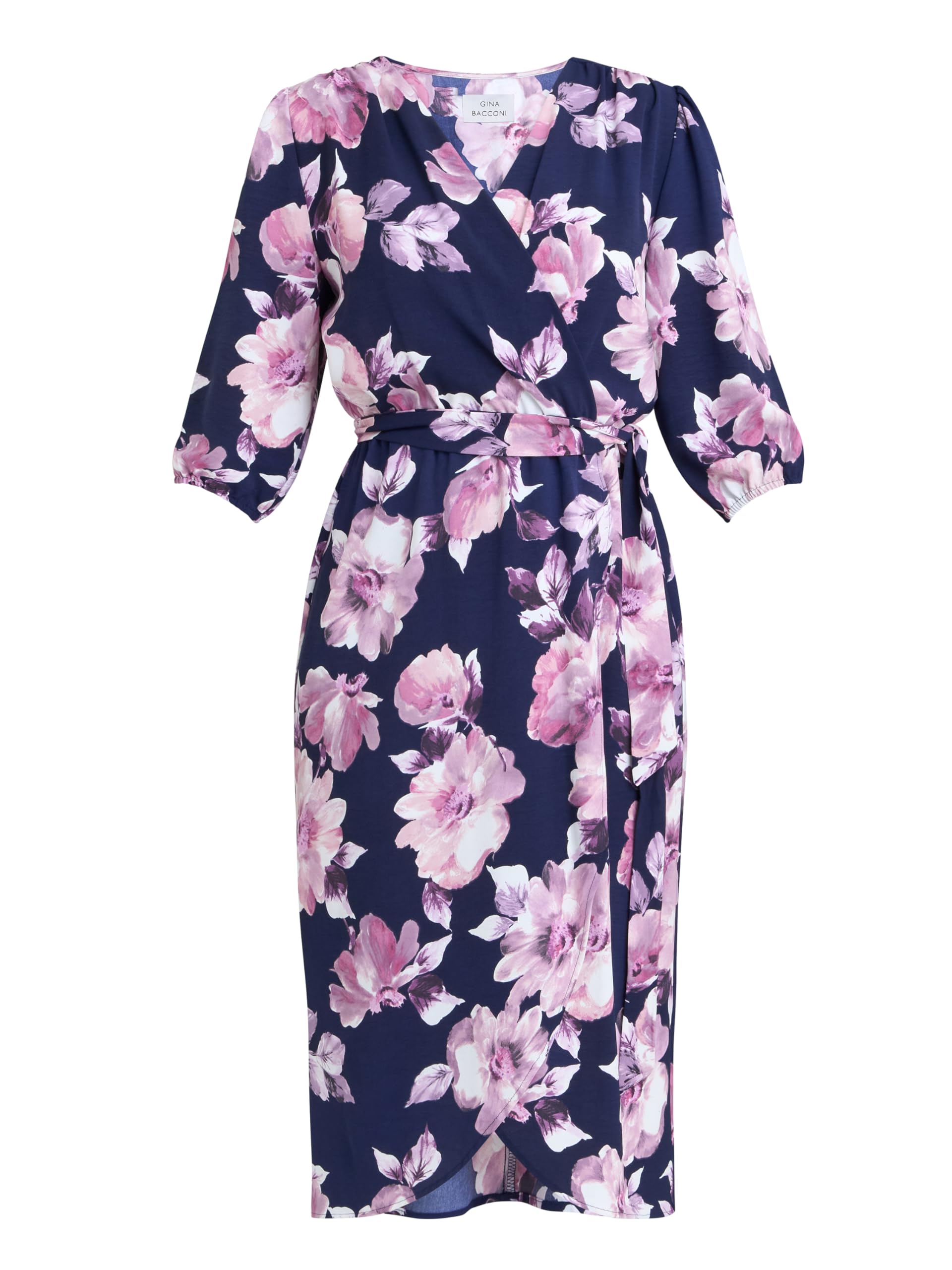 Gina Bacconi Women's Floral Print Dress Cocktail, Navy/Multi, 18