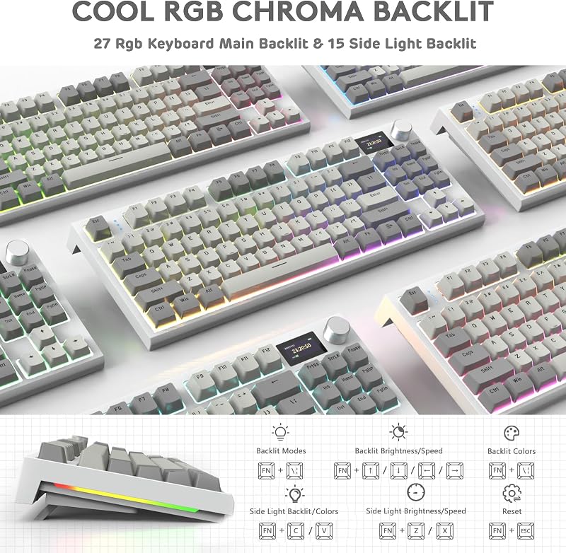 Tastatură mecanică ATTACK SHARK K86 2.4G BT5.0 USB C RGB 75% TKL 87 taste, afișaj TFT 1.2, hot swap TTC, gri