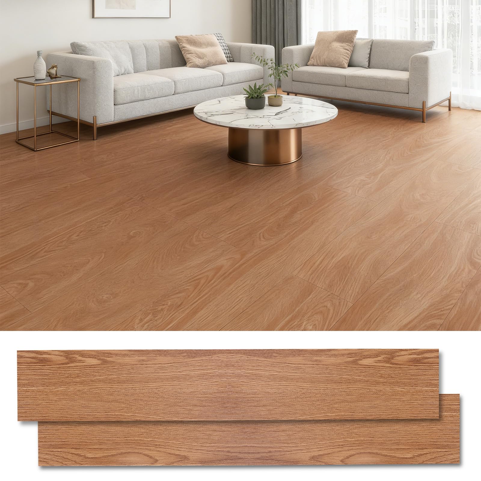 36 unidades de suelo de PVC autoadhesivo, 5,02 ㎡, suelo de vinilo autoadhesivo con aspecto de madera, resistente al agua, azulejos autoadhesivos para suelo, salón, cocina, 2 mm, 15,24 cm x 91,44 cm