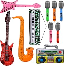 GSrenyu 10 Pcs Photo Booth Props Inflatable Party Props Guitar Recorder Sachs Piano Bass Microphone Inflatable Instruments for 80s 90s Carnival Disco Party