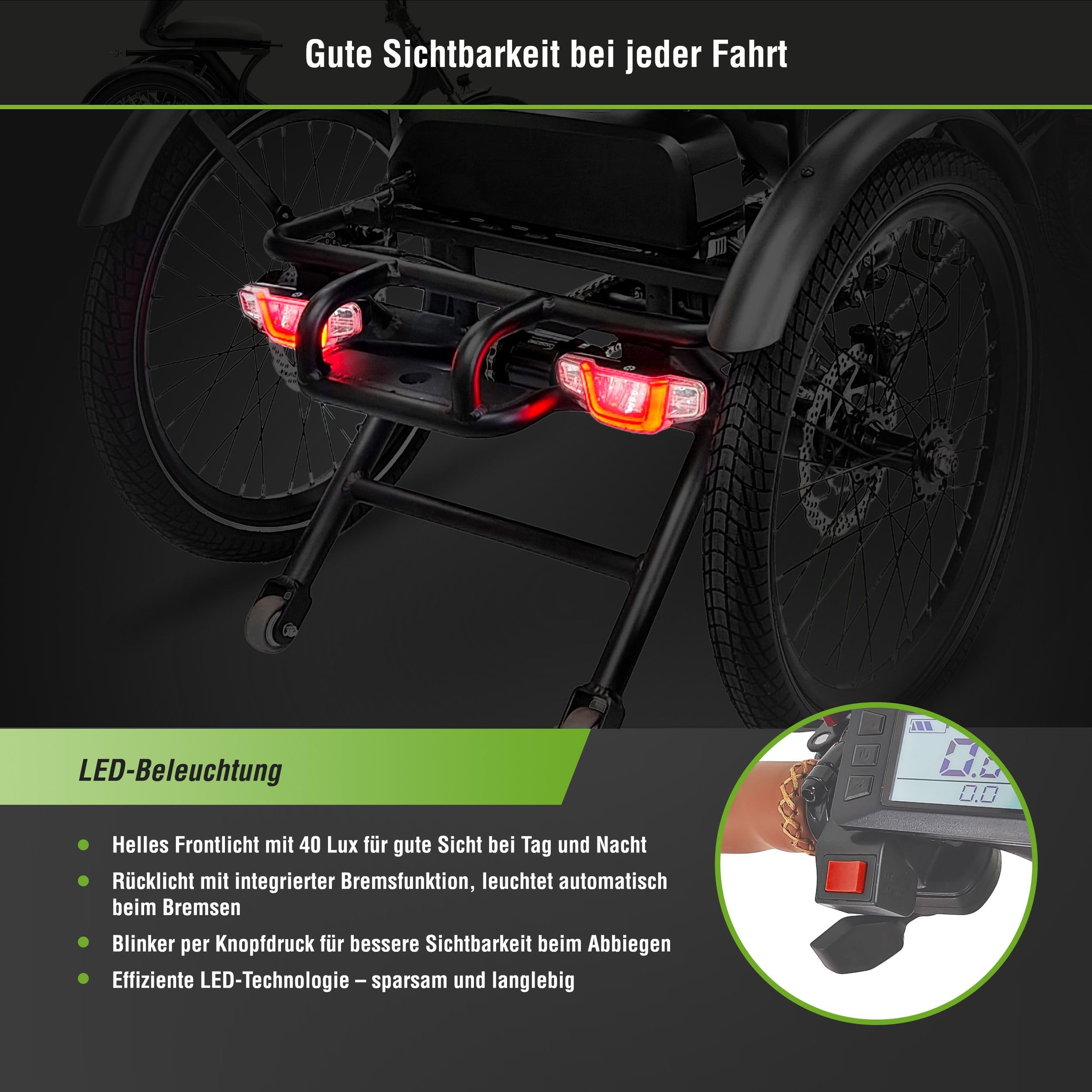 T6 Comfort Triciclo Elettrico Pieghevole per Anziani e Adulti, 20” in Alluminio con Telaio Basso, Assistente alla Spinta 6 km/h, Luce Posteriore con Freno Integrato e Differenziale
