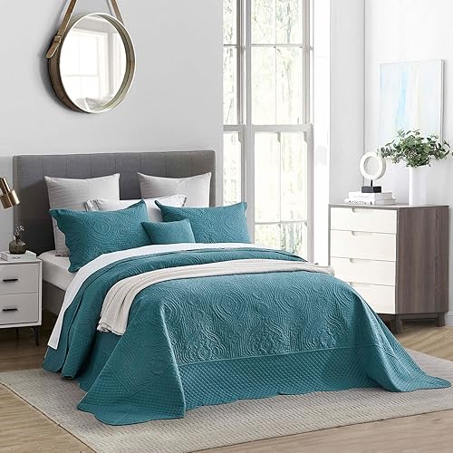 Miniatura 2 de HZ & HY Colcha extragrande King de 128 x 120 pulgadas, extra ancha, ultrasónica, ligera, reversible, 5 piezas, 100% microfibra, KingCal King, Laguna