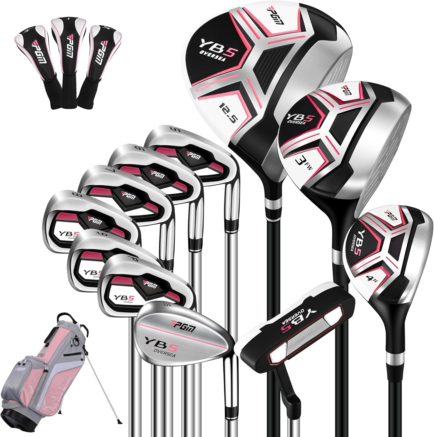 PGM 15 Pieces Women's Complete Golf Club Set – Full Set with 460cc Driver, Fairway Wood, Hybrid, Irons, Putter, Golf Stand Bag - Golf Clubs Women Right Handed Steel - Image 1 of 7