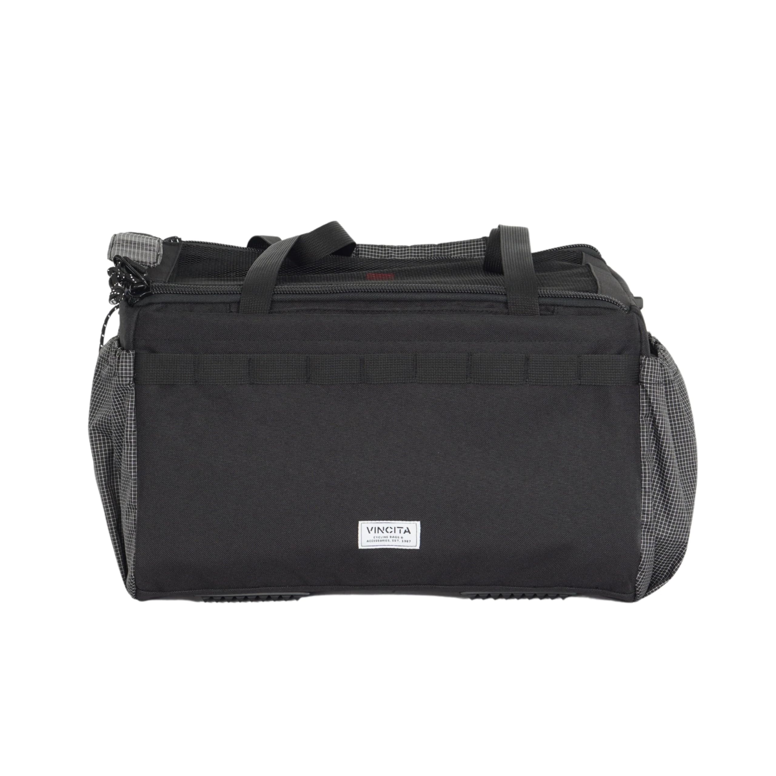 Vincita Caddy Pet Basket for Brompton Bike – Comfortable and Secure Carrier with Aluminum Frame, mesh Cover, Adjustable Strap, and Side Pockets. Compatible with Brompton Front Carrier Block. (Black)