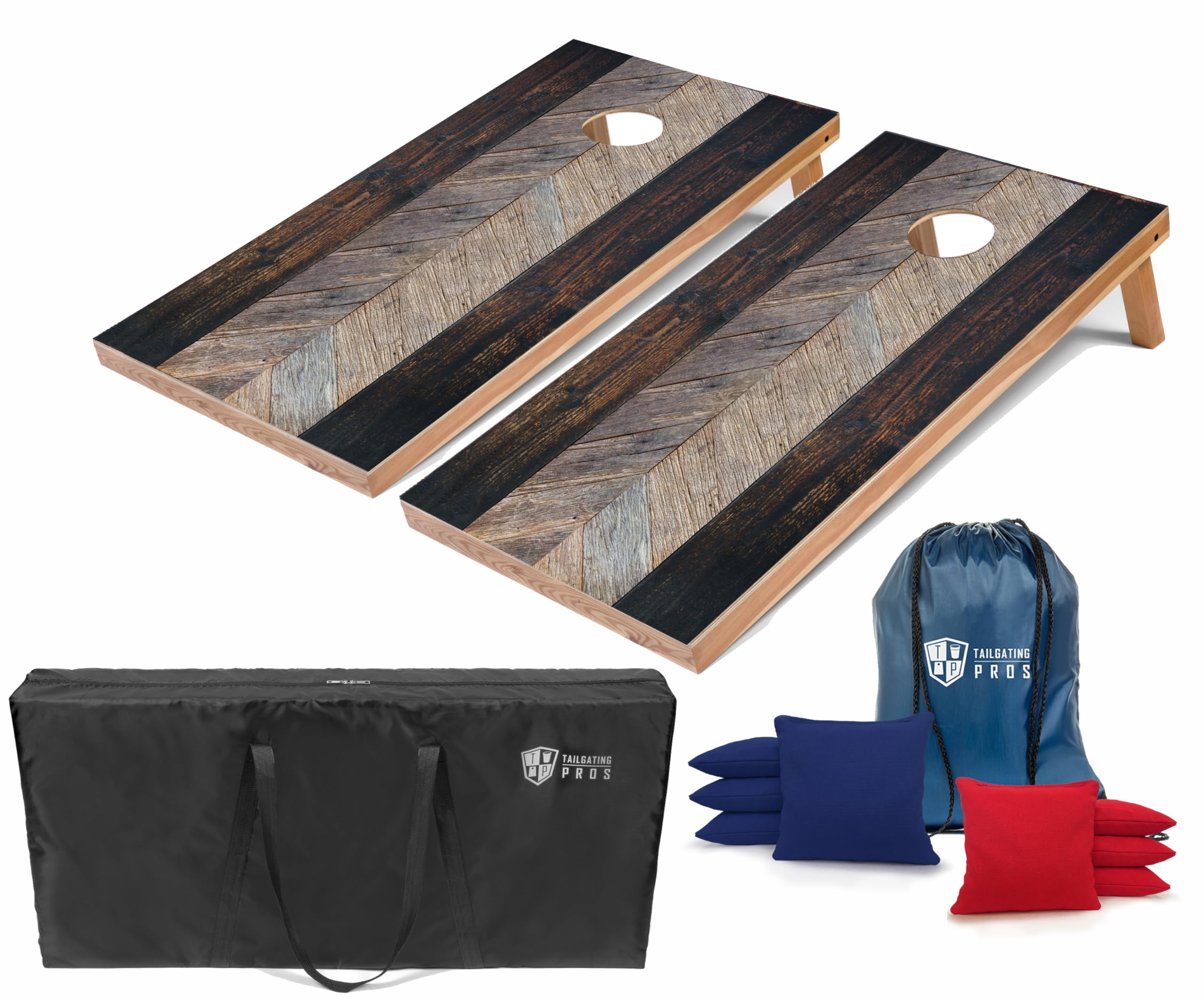 Tailgating Pros Regulation Cornhole Boards - 4'x2' Lightweight Patriotic & Flag Themed Cornhole Game w/Carrying Case & Set of 8 Corn Hole Bean Bags w/Tote