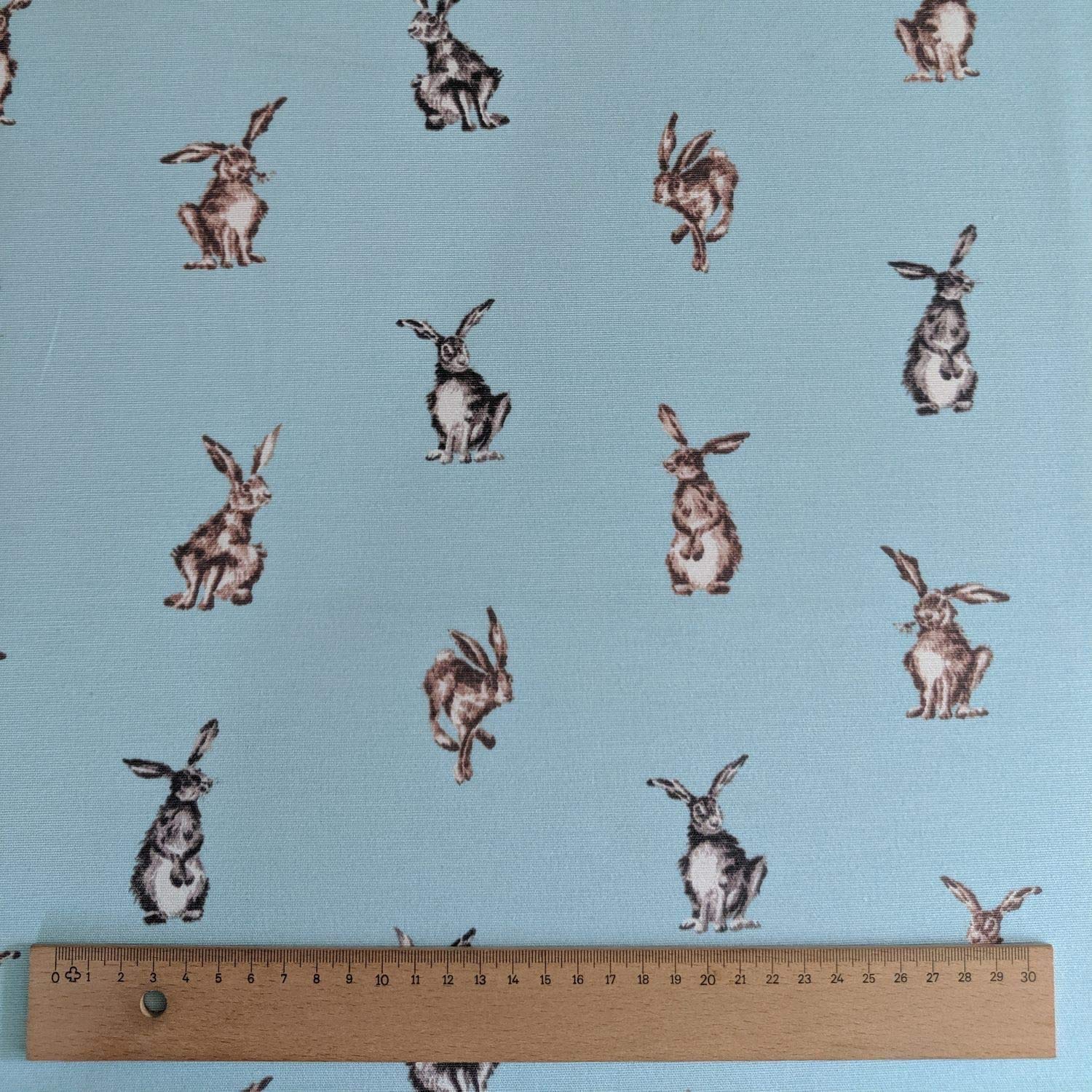 Thimbles Fabrics Blue | Shabby Hares Pale Design Cotton Rich Linen Look Fabric For Curtains Blinds Craft Quilting Patchwork & Upholstery 140Cm Wide – Sold By The Metre (Pale )