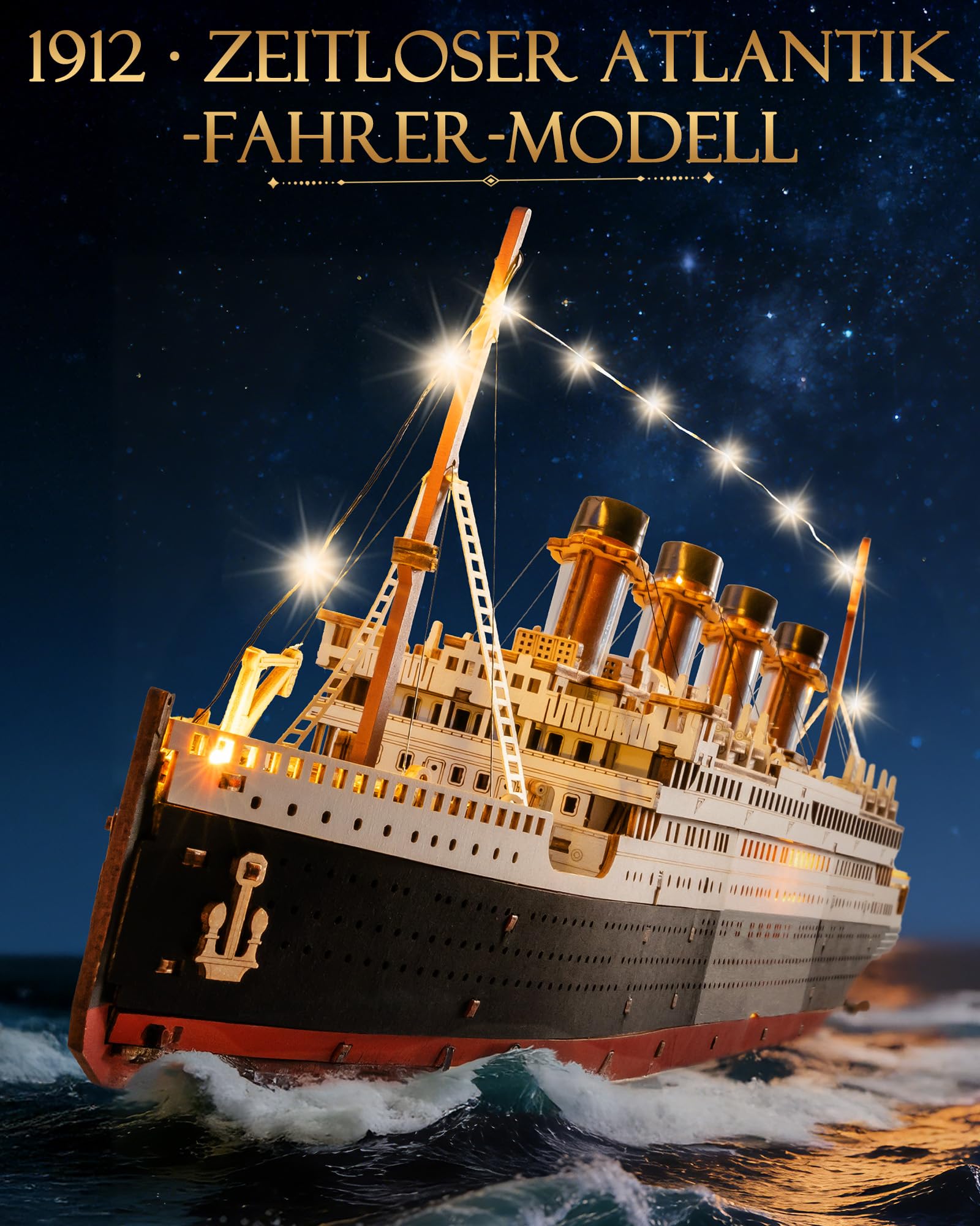 Rolife 3D-Holzpuzzle Titanic Schiffsmodell - 433-teiliges Steckbaustein Bausatz 6 Stunden Montagezeit, Sammler Wohnkultur Deko, Erwachsene, Bastler und Geschichtsinteressierte