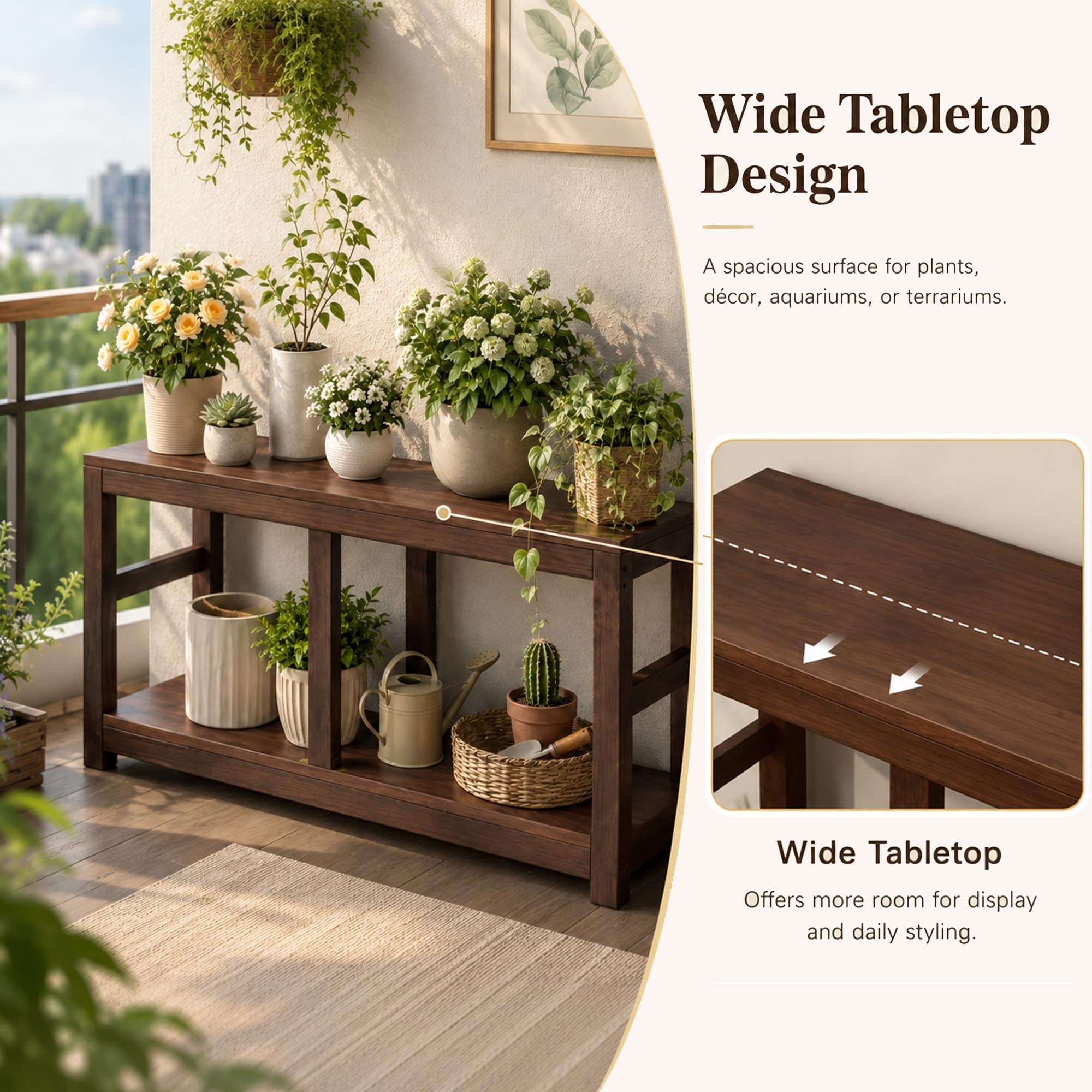 Supporto Acquario 65–130 Galloni con Ripiano, Portata 600 kg, Terrario | Telaio in Pino e Piano Composito per Acquari, Terrari, Rettili, Piante e Portaoggetti(Walnut,100×45 cm / 39.37×17.72 in)
