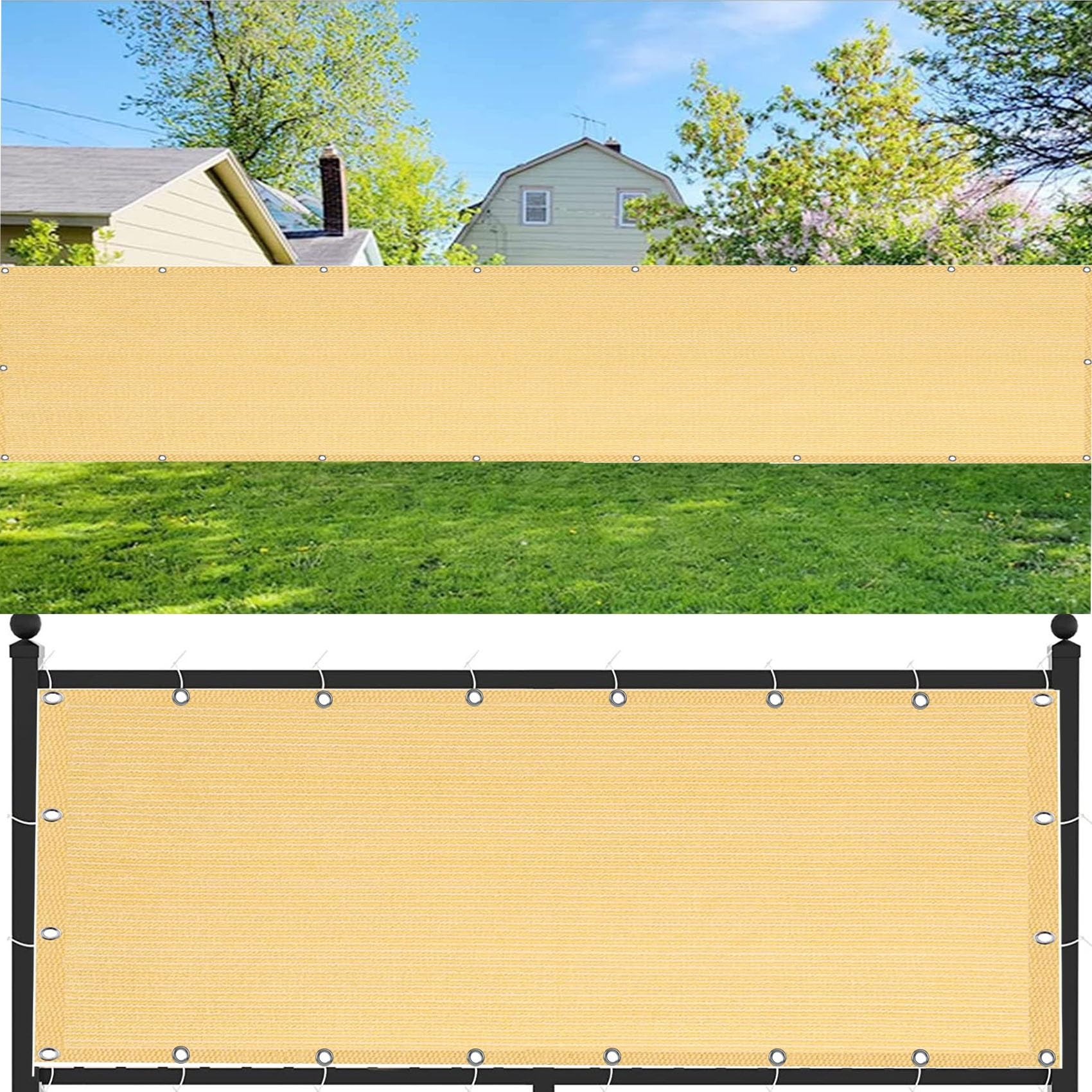 Brise-Vue pour Balcon 115x750 cm en Tissu Crème Opaque Clôture d'Ombrage et Toile Jardin Patio