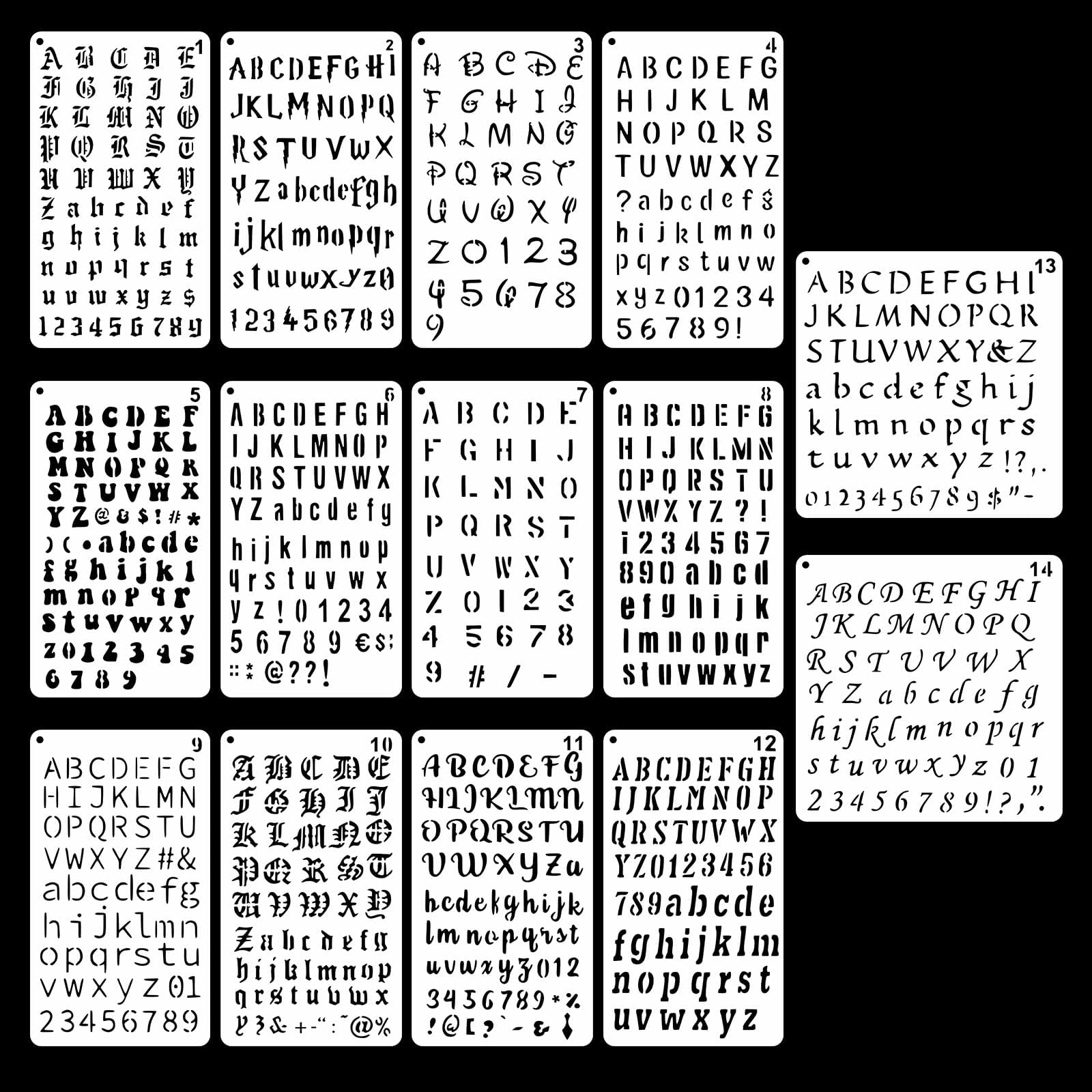 14 Pcs Letter Stencils for Painting Reusable Number Alphabet Stencil Template Small Stencils for Painting on Canvas Notebook Journal Diary Scrapbook Decor Supplies