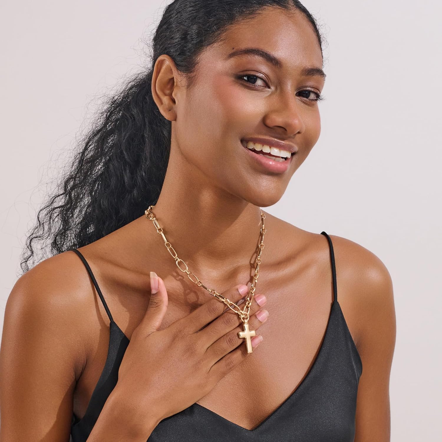 MUYAN Chunky Cross Necklace for Women Trendy Cross Vintage Paperclip Chain Costume Jewelry - Image 4