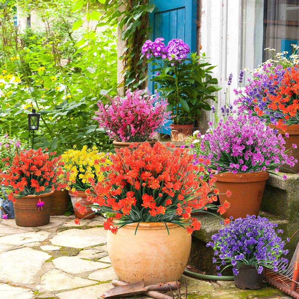 20 Paquetes de Flores Artificiales para Exteriores, arbustos Resistentes a los Rayos UV, vegetación de plástico sintético para Plantas Colgantes de Interior y Exterior, jardín, Porche,