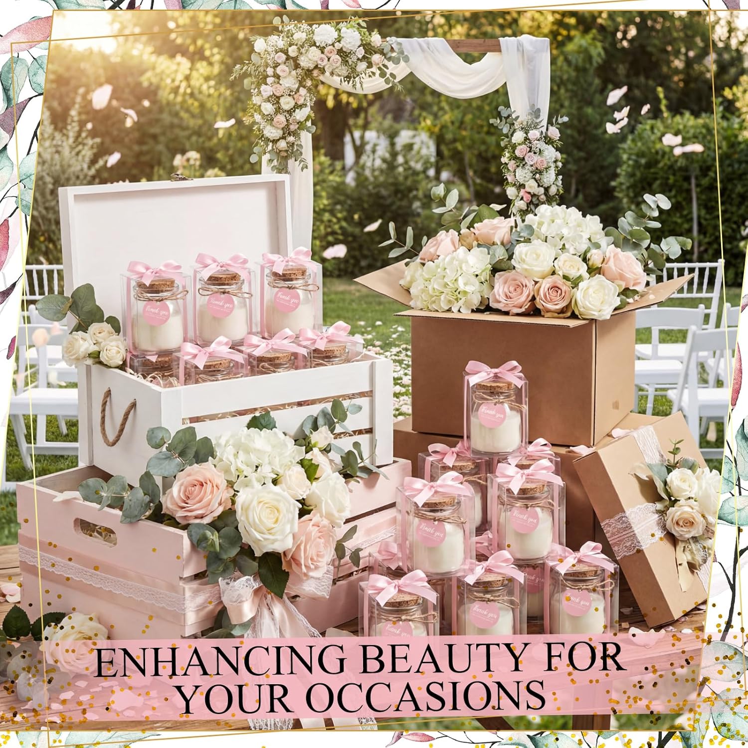 MTLEE 20 Sets Pink Wedding Candle for Guests Pink Thank You Candles Gift Bulk Glass Jars Scented Soy Wax with Clear Gift Box for Bridesmaid Groomsman Bridal Shower Housewarming Party Favors
