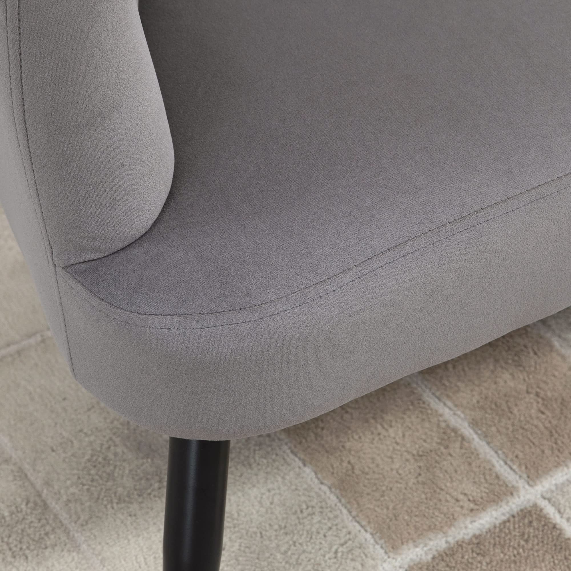 HOMCOM Divano 2 Posti in Velluto, Divano a Conchiglia, Divanetto da Salotto, con Gambe in Metallo, Stile Moderno, Elegante, da Soggiorno, 132x66x80cm, Grigio