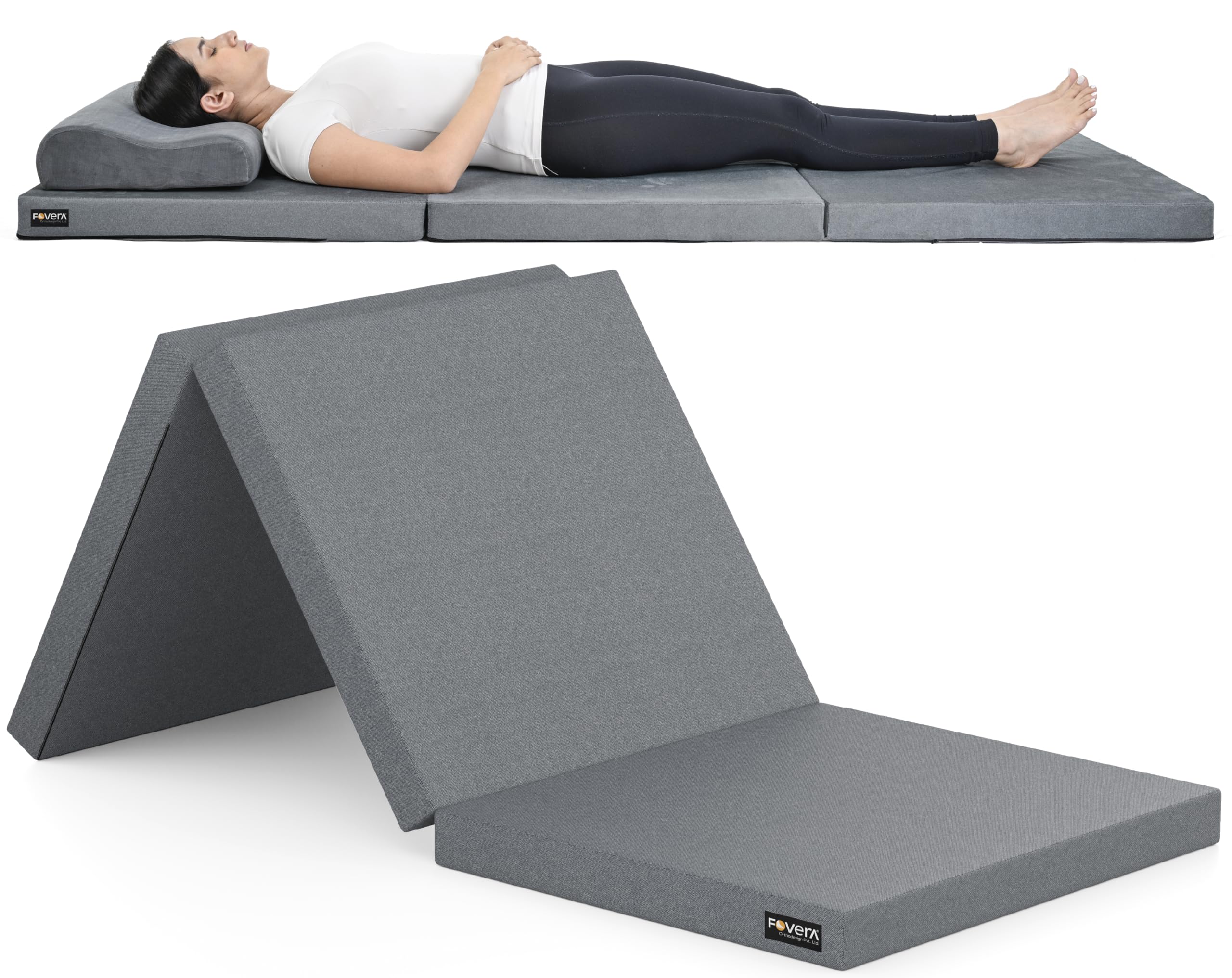 FOVERA Back Pain Relief Foldable Mattress (Single Bed), Premium High Resilience Foam Folding Mattress for Floor Sleeping, Guest & Travel Bed | Portable, Compact & Easy to Store (75 x 28 x 2.5 Inch)