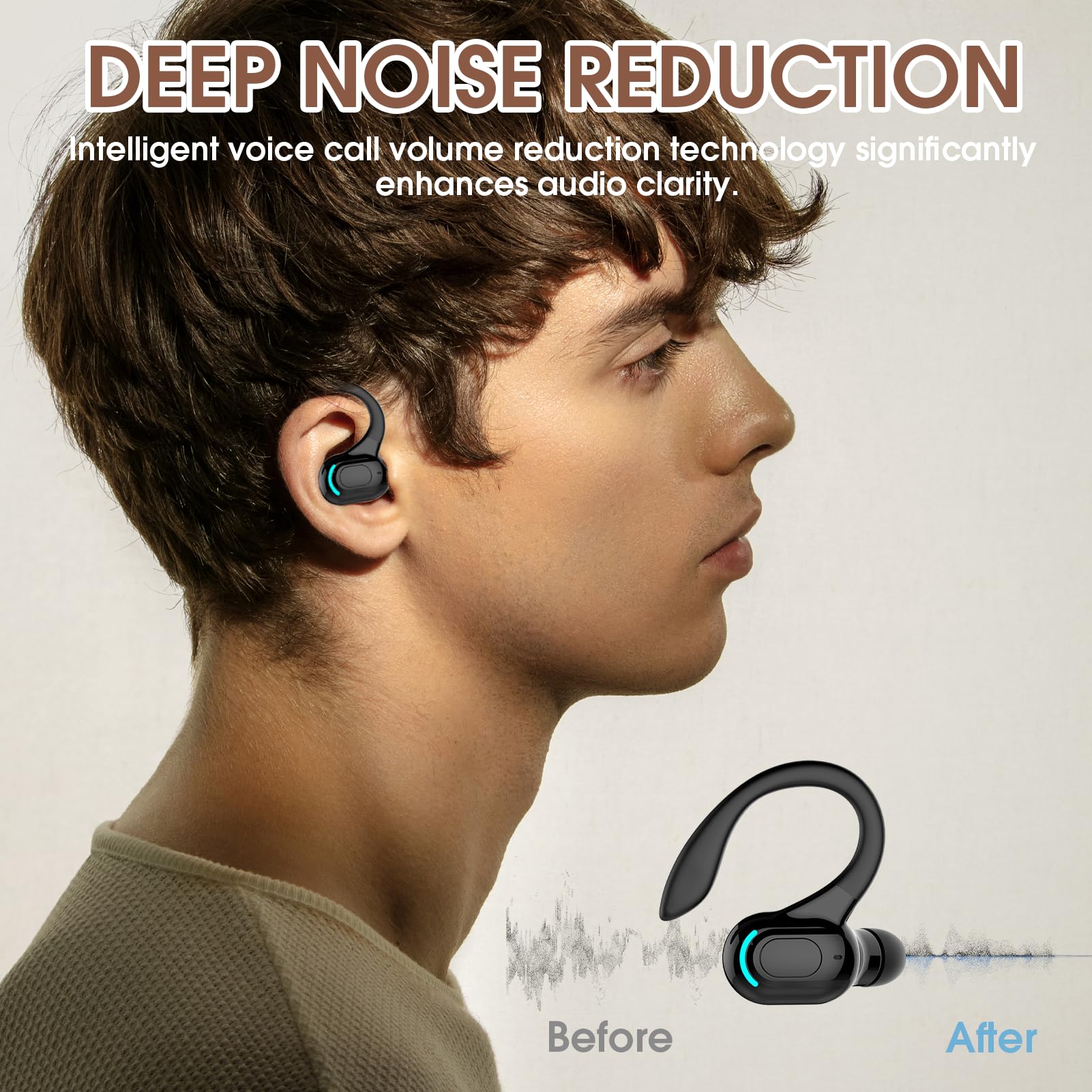 V5.2 Auricolare Mono Bluetooth Senza Fili, Microfono Integrato, IPX4 Auricolari Senza Fili Impermeabili, Bluetooth A Mano Libera 20H di Riproduzione, Auricolari con Anello per iPhone Android