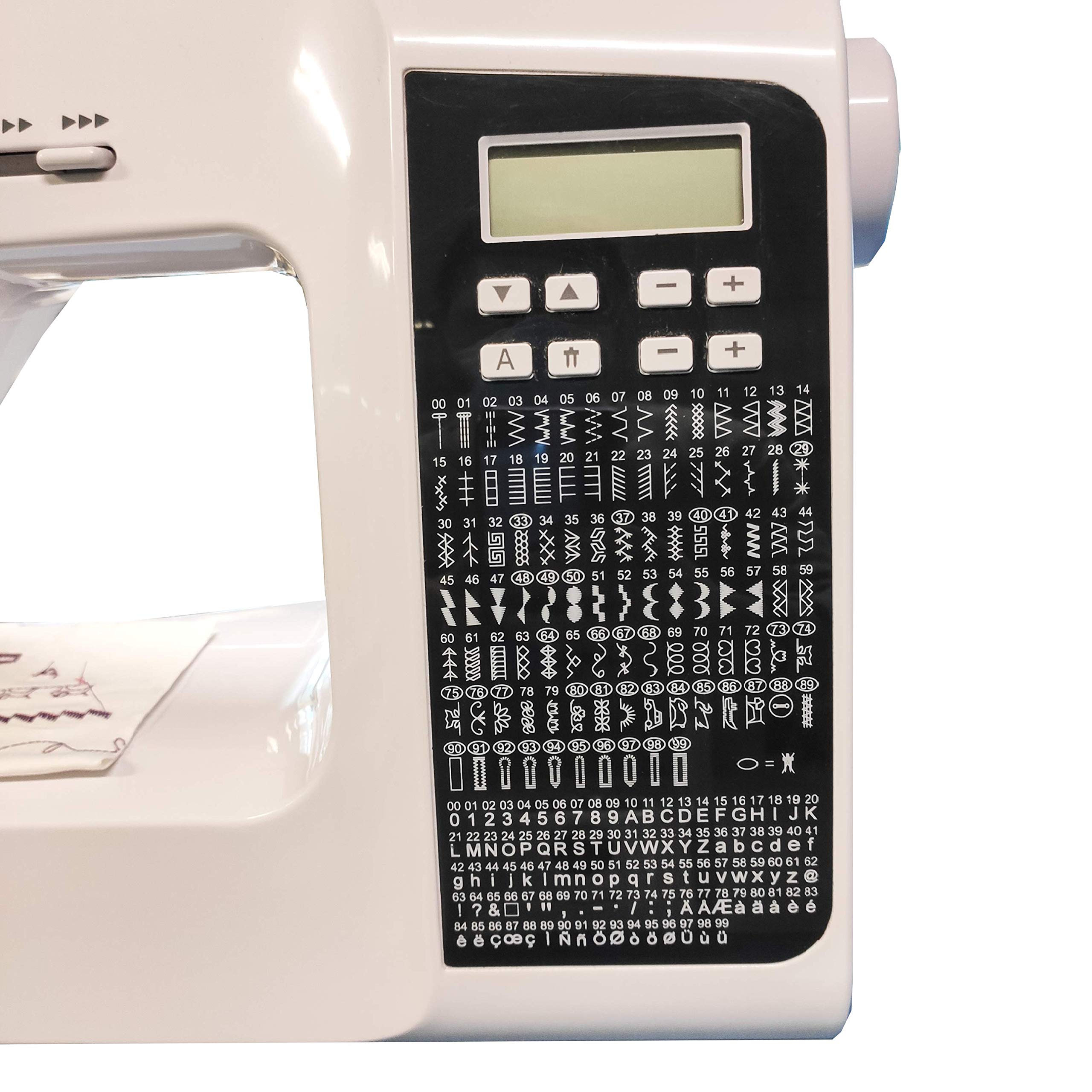 2720 - Macchina per cucire elettronica automatica con tavolo di lavoro incluso, funzione start-stop, regolazione velocità, 100 caratteri alfabeto, 100 punti, asola, occhiello, attaccabottoni