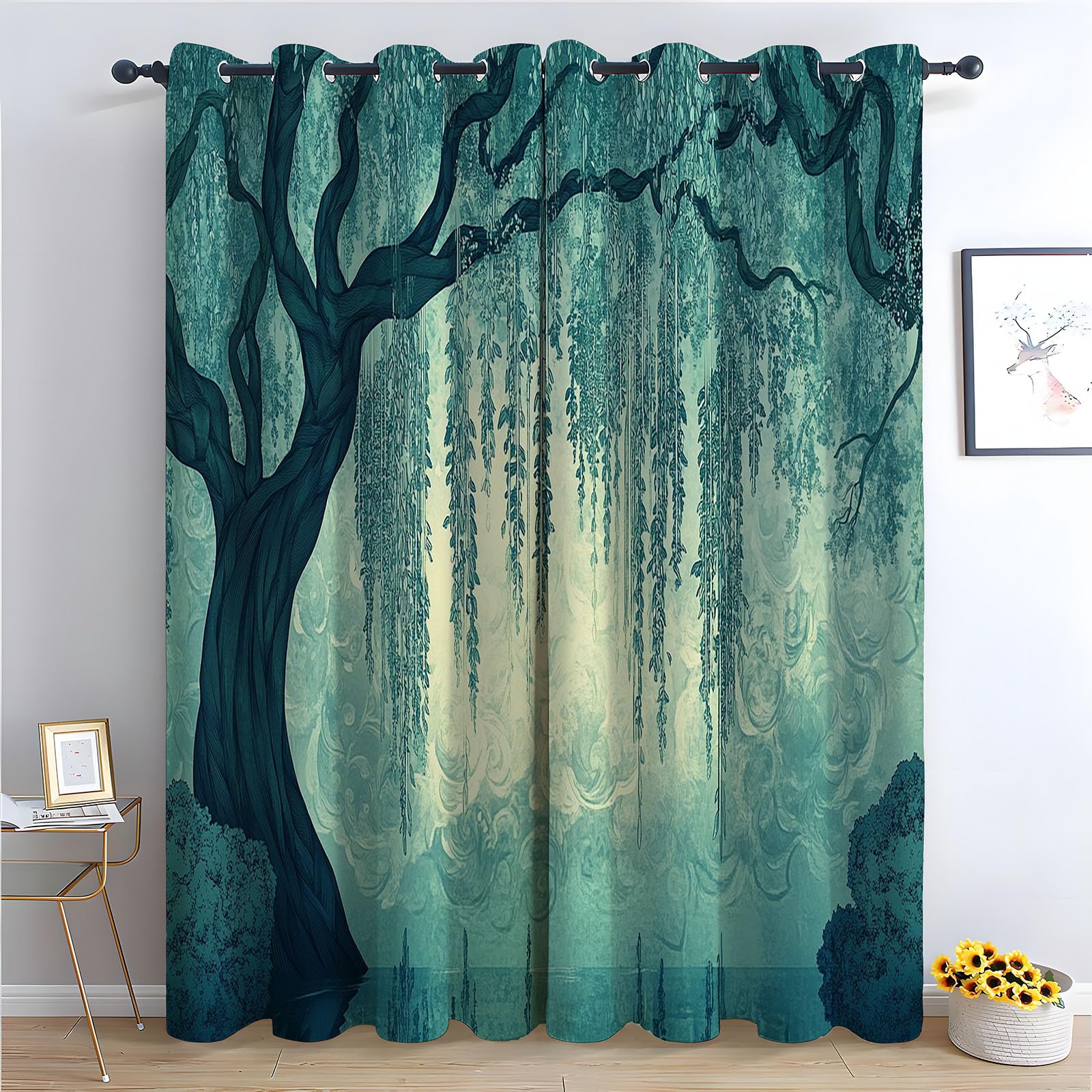 WQBQKKX Abstract Line Blackout Curtains for Living Room Bedroom Tree Eyelet Curtain Botanical Thermal Insulated Noise Reducing Drapes Window Treatment-52 W x 84" L (Pack of 2)