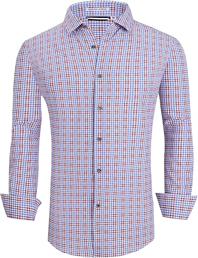 Alex Vando Mens Button Down Shirts Wrinkle Free 4-Way Stretch Print Business Casual Shirt