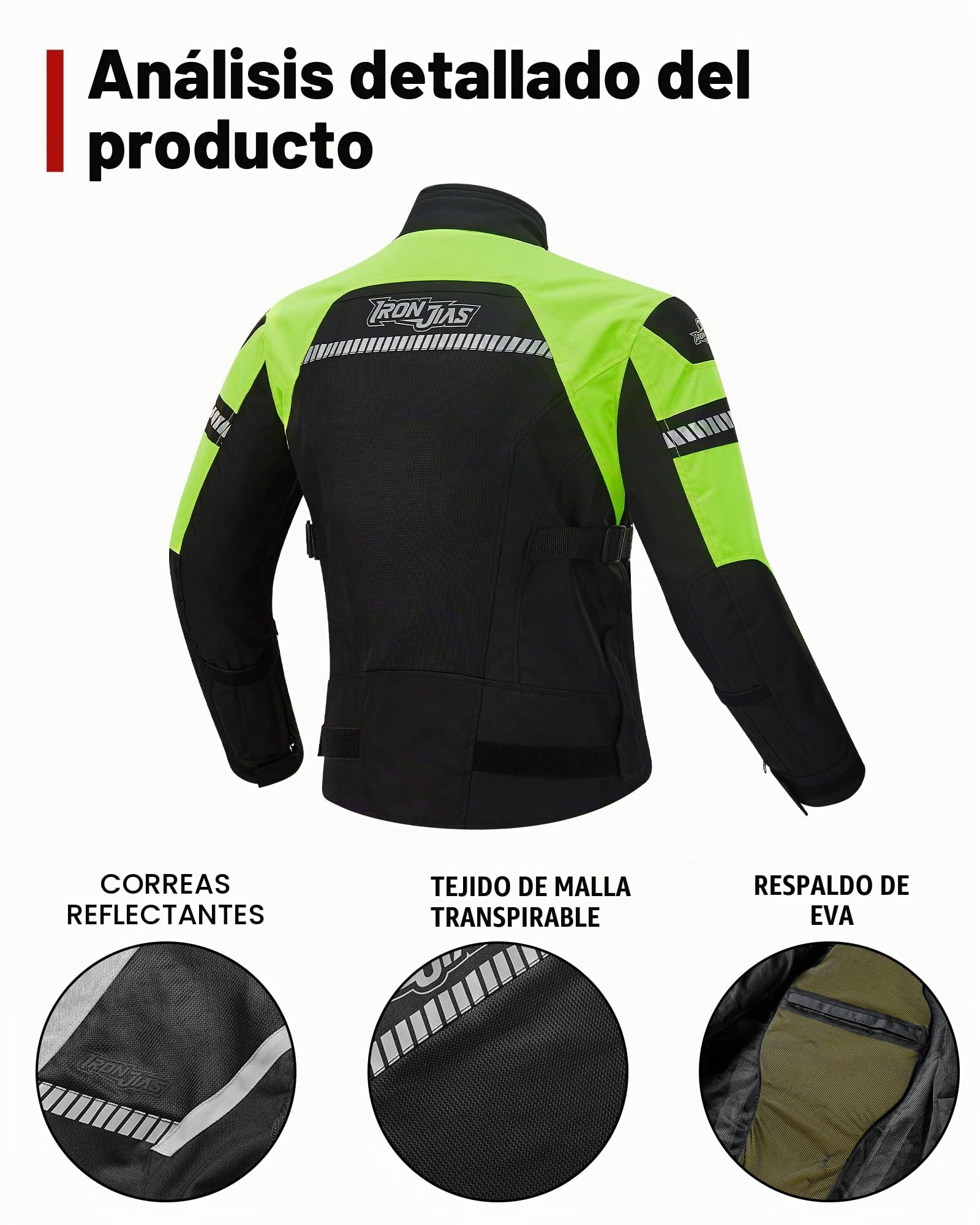 Chaqueta de Motocicleta de Moto para Verano para Hombre, Respirable Armadura Protección reflexión de Alto Brillo XL