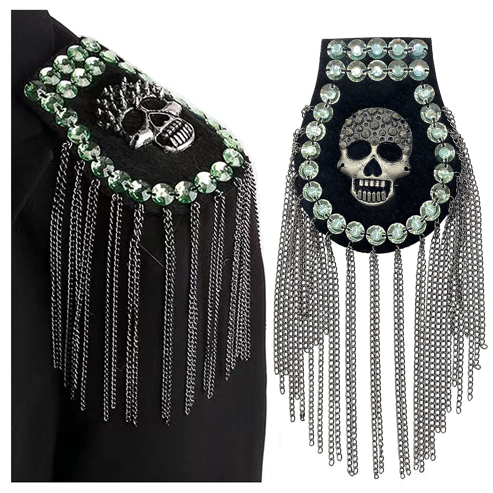 Punk-Style Schulterklappen Mit Quaste & Strass – 2 Stück, Platin, Aus Kunstleder – Für Kostüme & Partys