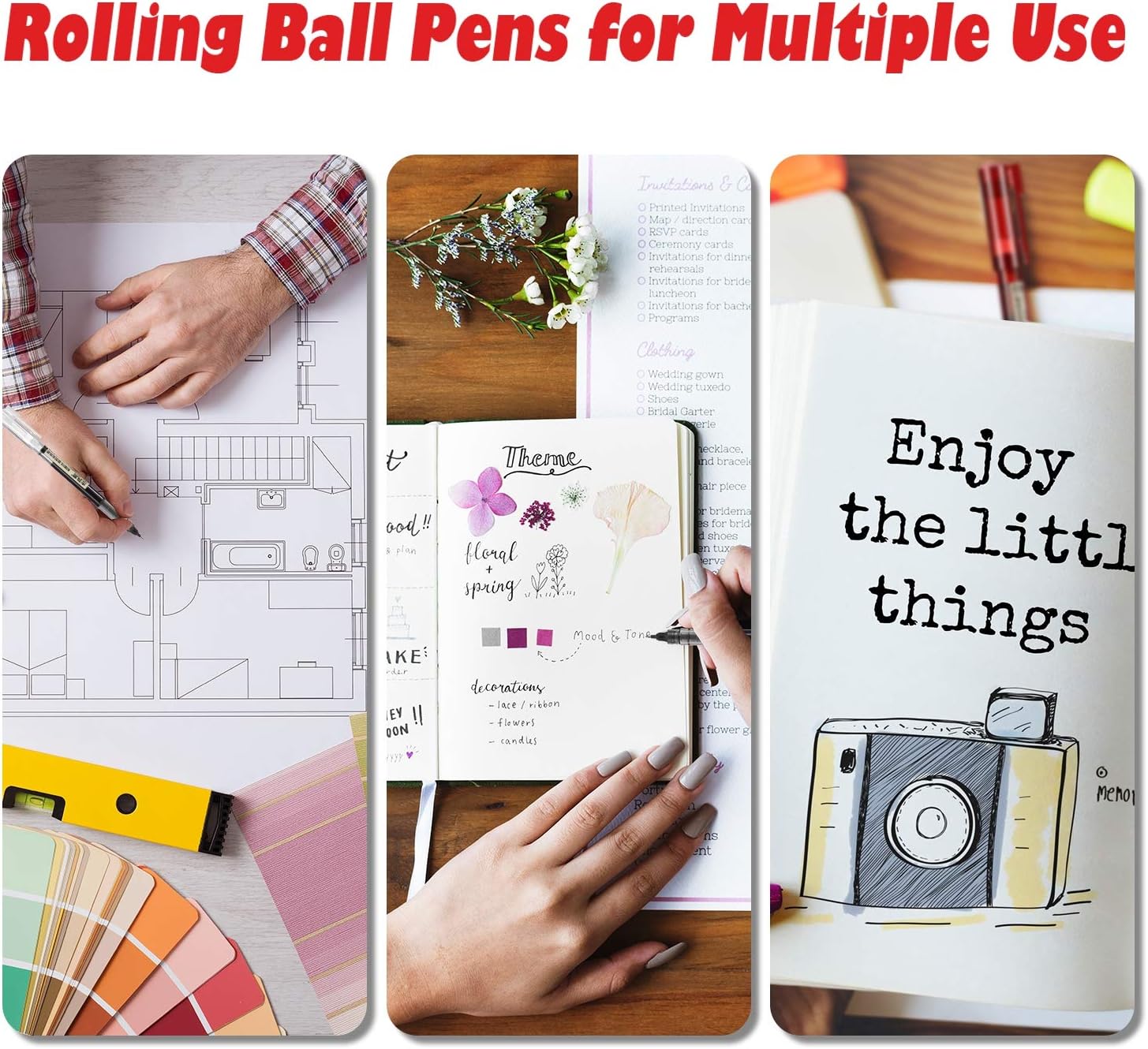 12 Pieces Rolling Ball Pens, Quick-Drying Ink 0.5 mm Extra Fine Point Pens Liquid Ink Pen Rollerball Pens (Retro Colors and Black) : Office Products