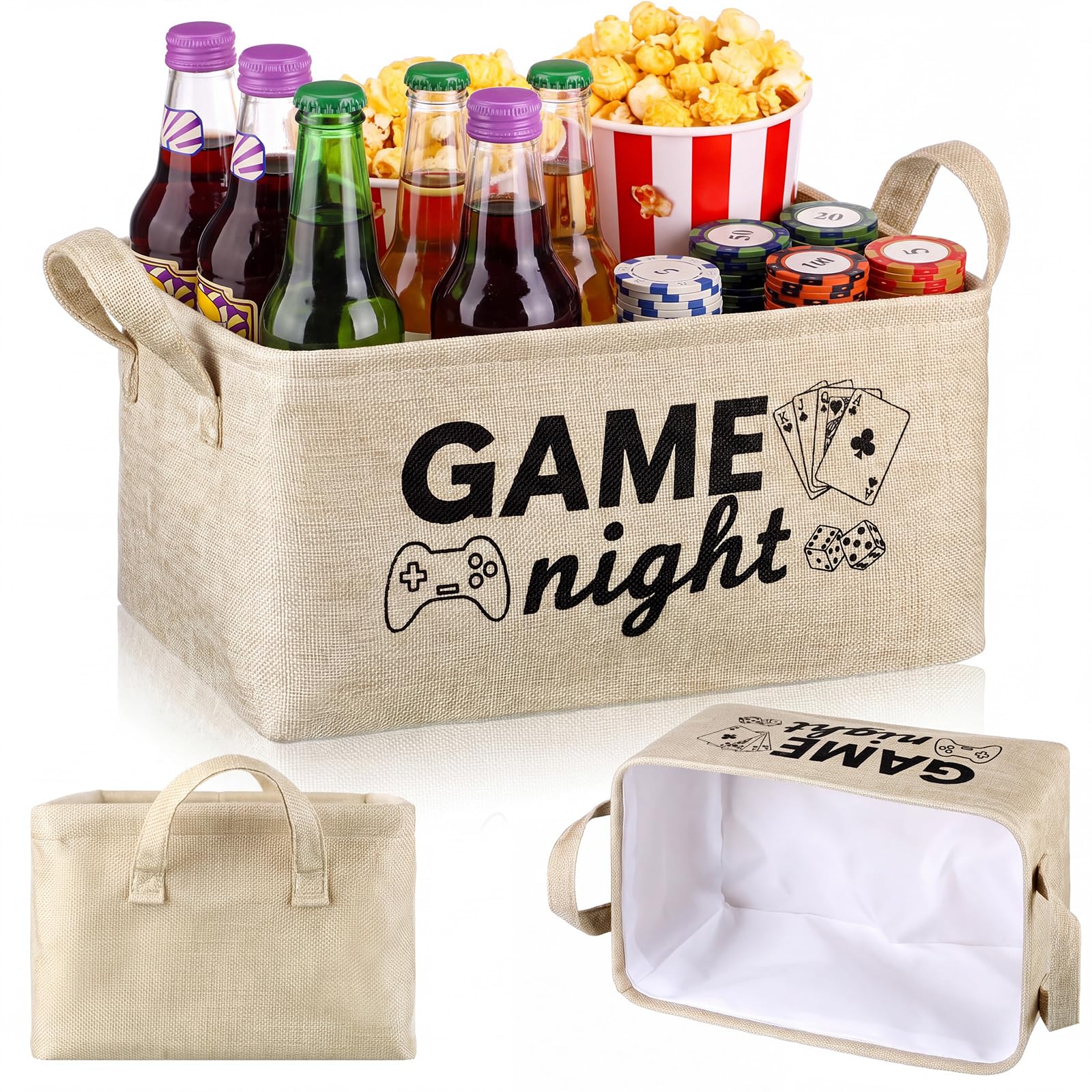 Game Night Snack Gift Basket Handles Burlap Organizer