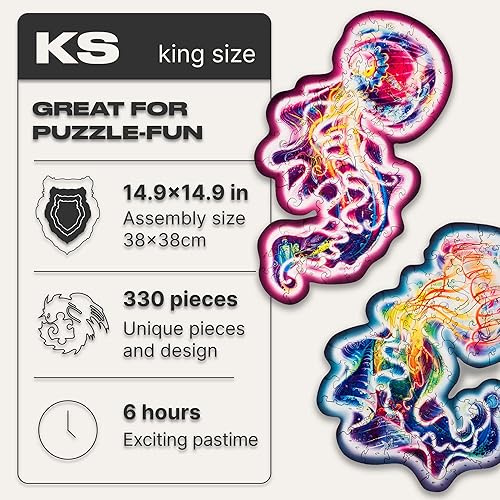Miniatura 2 de UNIDRAGON Rompecabezas de madera original, medusas errantes, 330 piezas, tamaño King de 14.9 x 14.9 pulgadas, hermoso paquete de regalo, forma