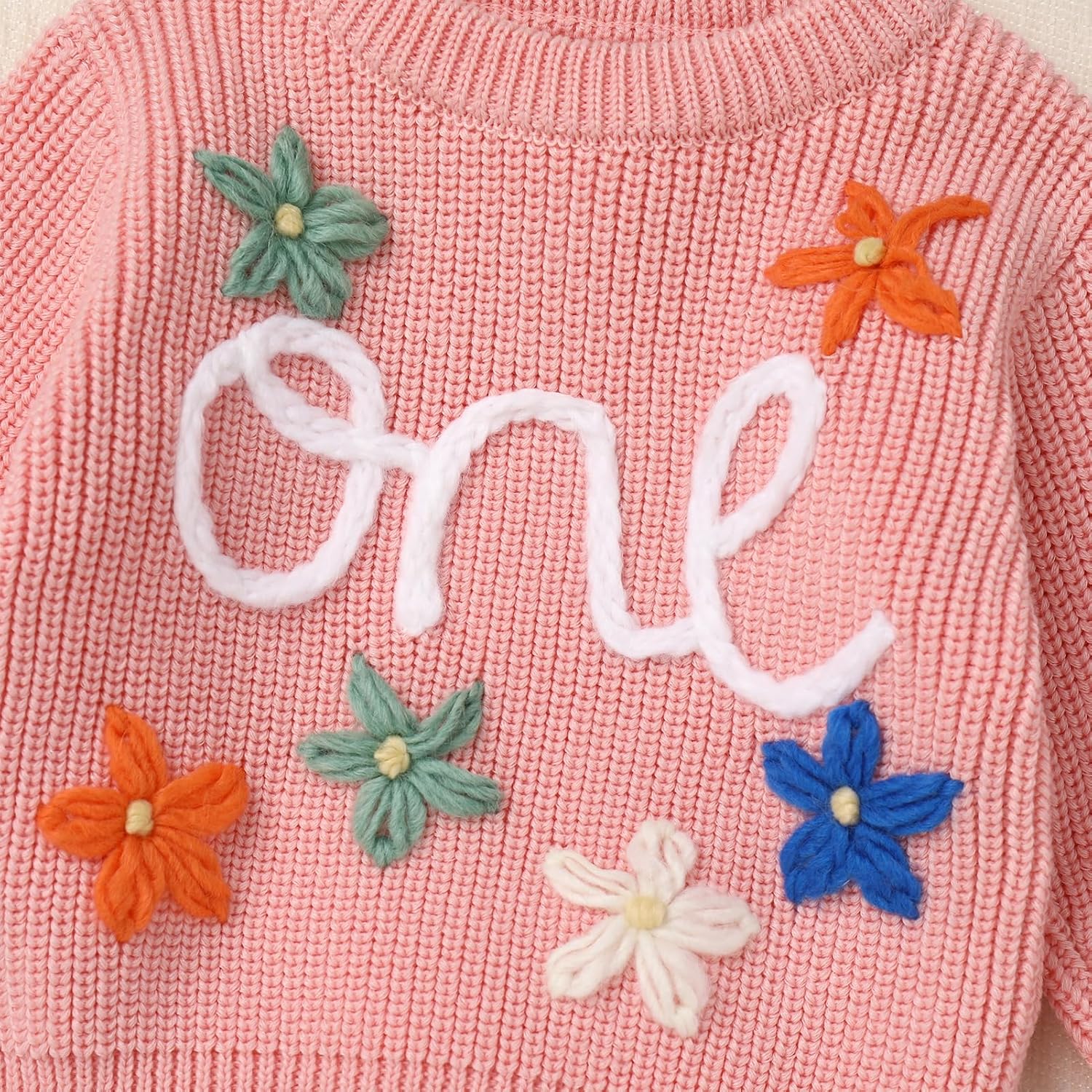 IDOPIP Toddler Baby Girls First Birthday Outfit Boho Embroidery One Sweater Top Knit Pullover Sweatshirt Fall Winter Clothes