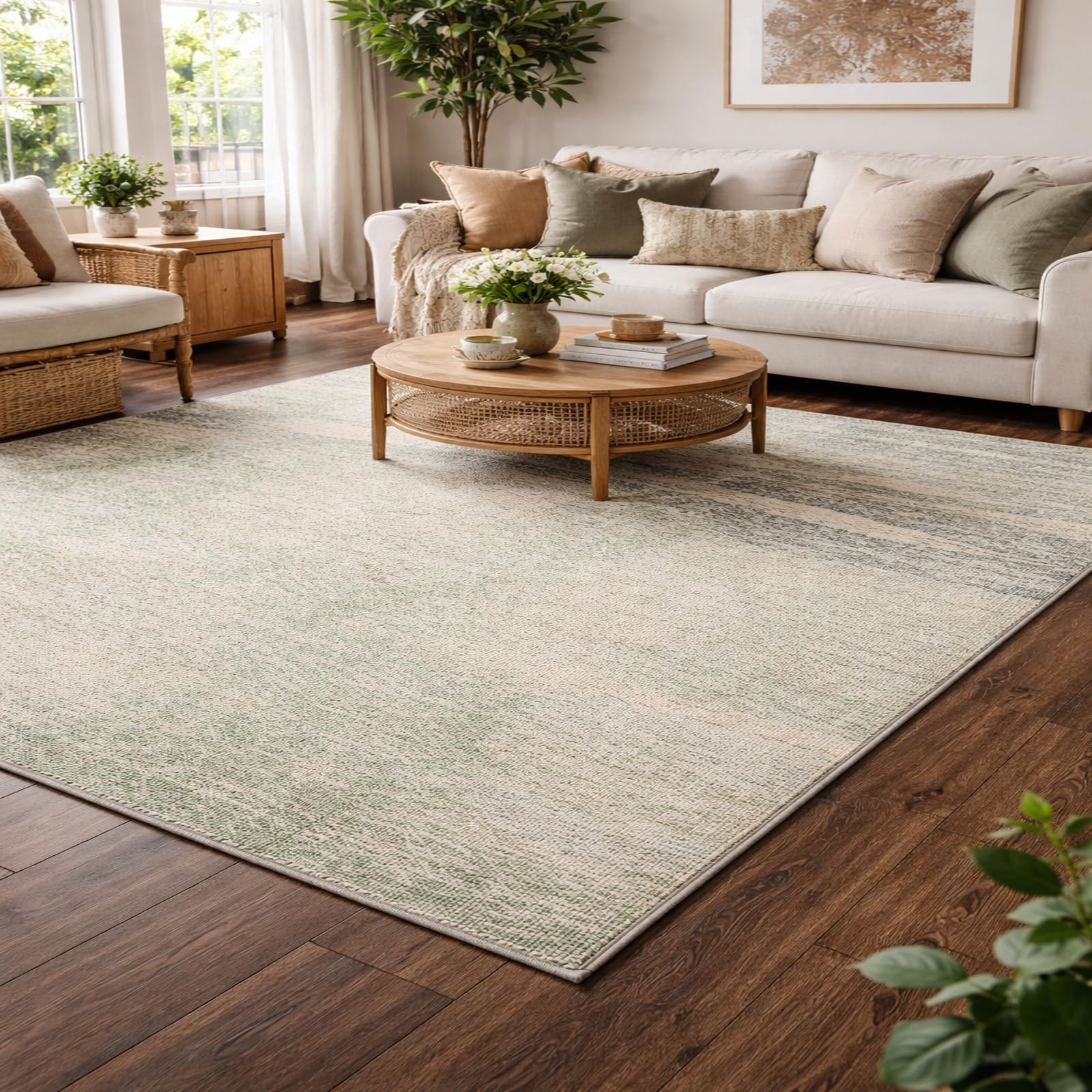 Tapis de décoration abstrait gris et vert pour réchauffer le salon